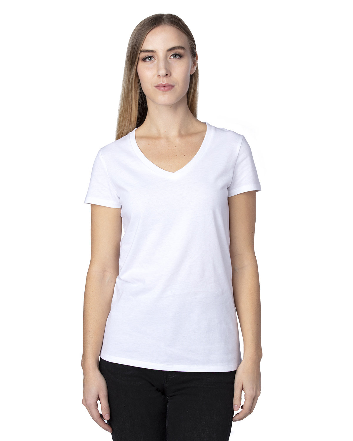 Threadfast Ladies' Ultimate V-Neck T-Shirt WHITE 