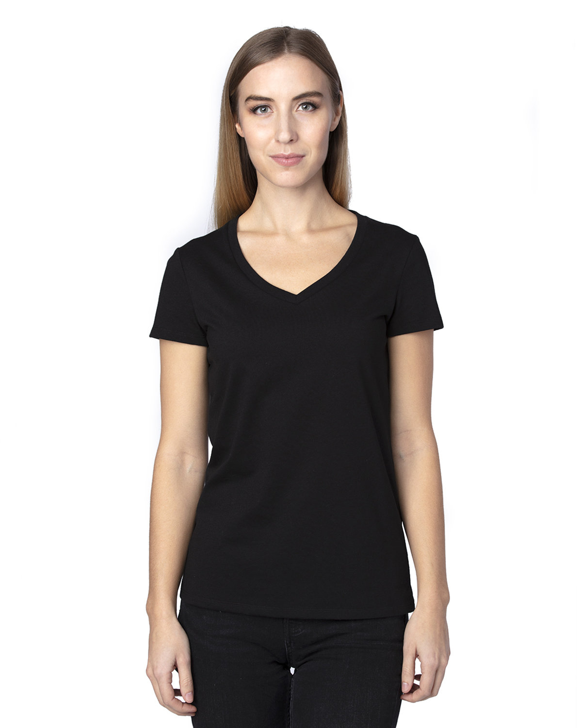 Threadfast Ladies' Ultimate V-Neck T-Shirt BLACK 