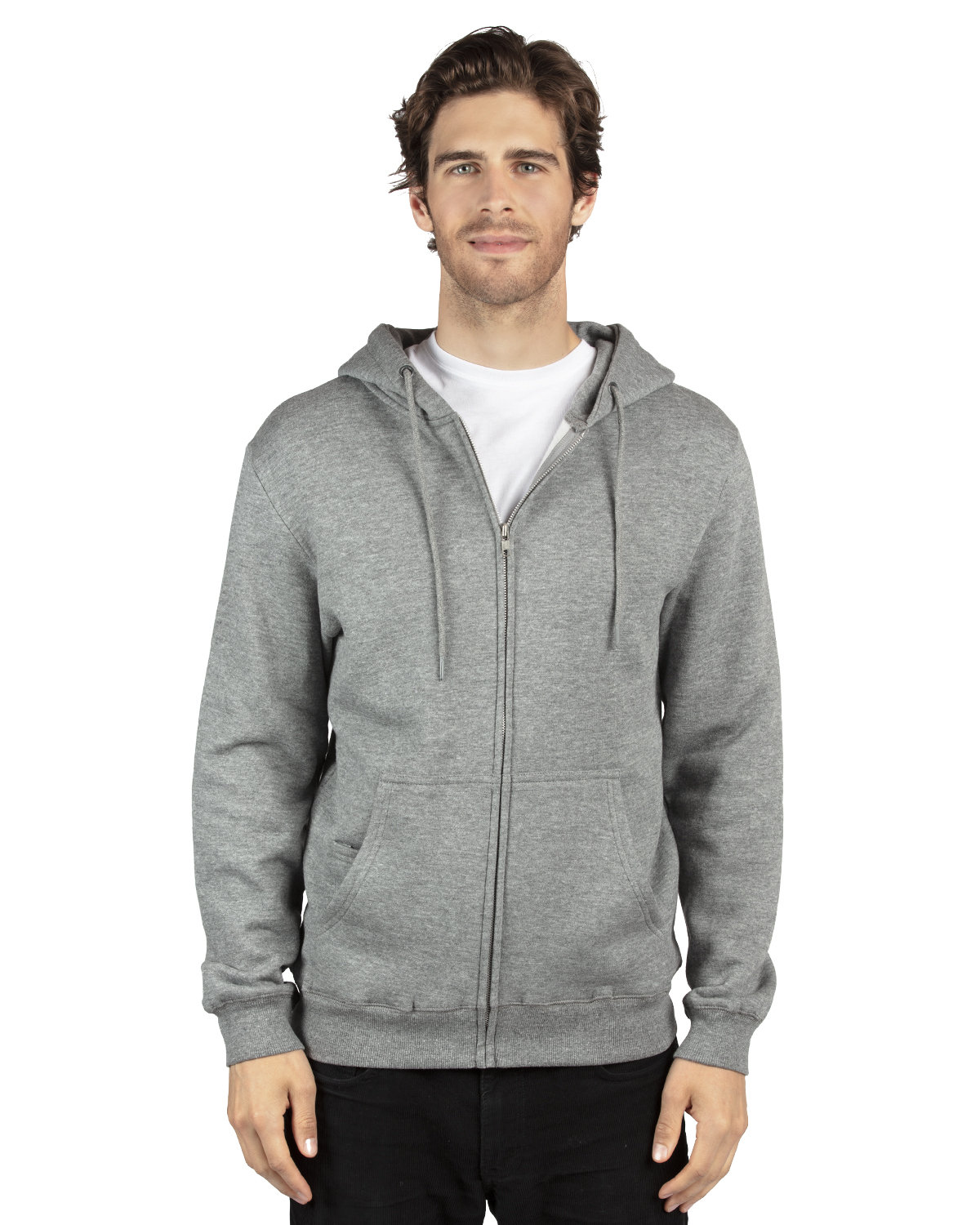 Threadfast Unisex Ultimate Fleece Full-Zip Hooded Sweatshirt HEATHER GREY 