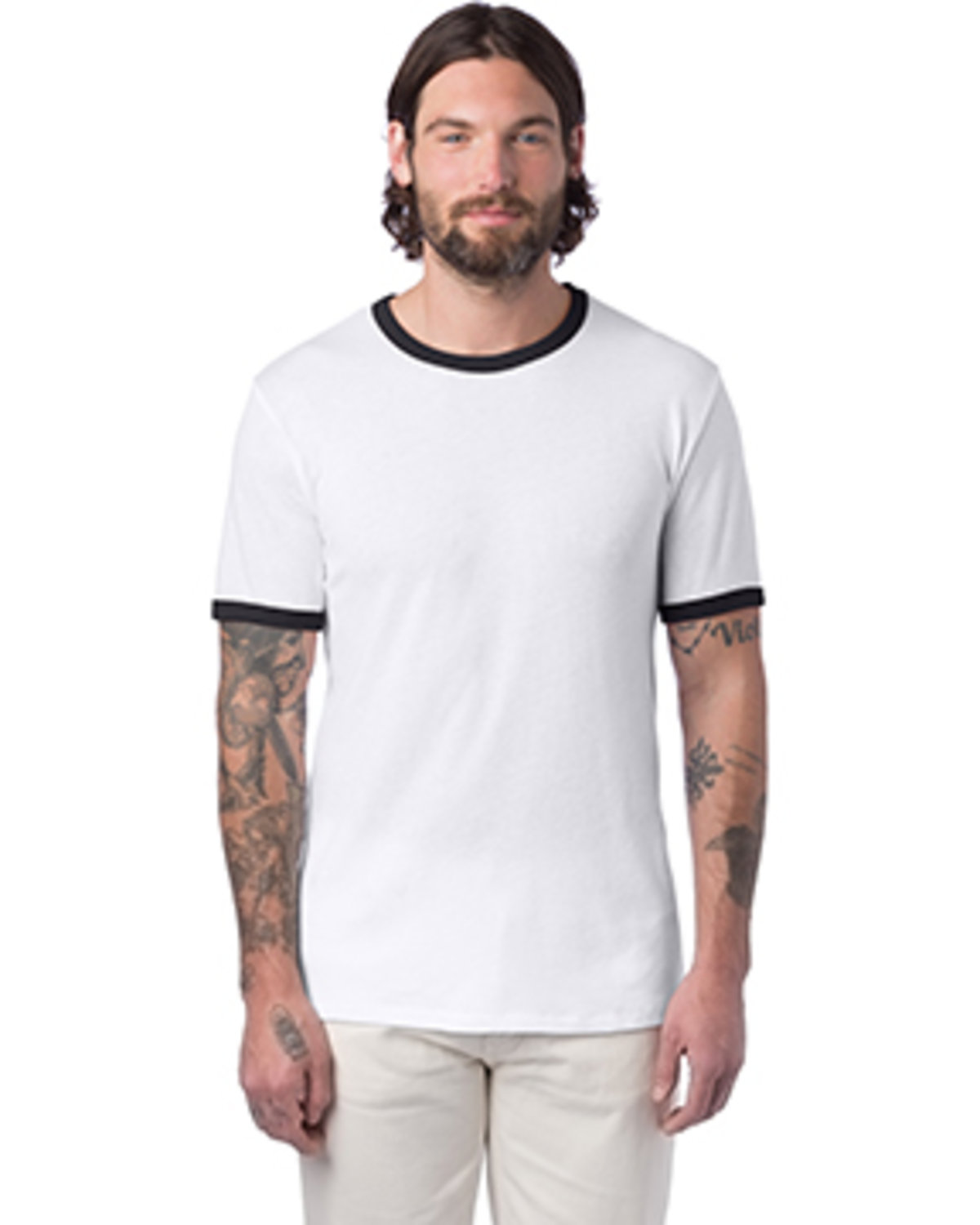 Alternative Unisex Keeper Ringer T-Shirt WHITE/ BLACK 