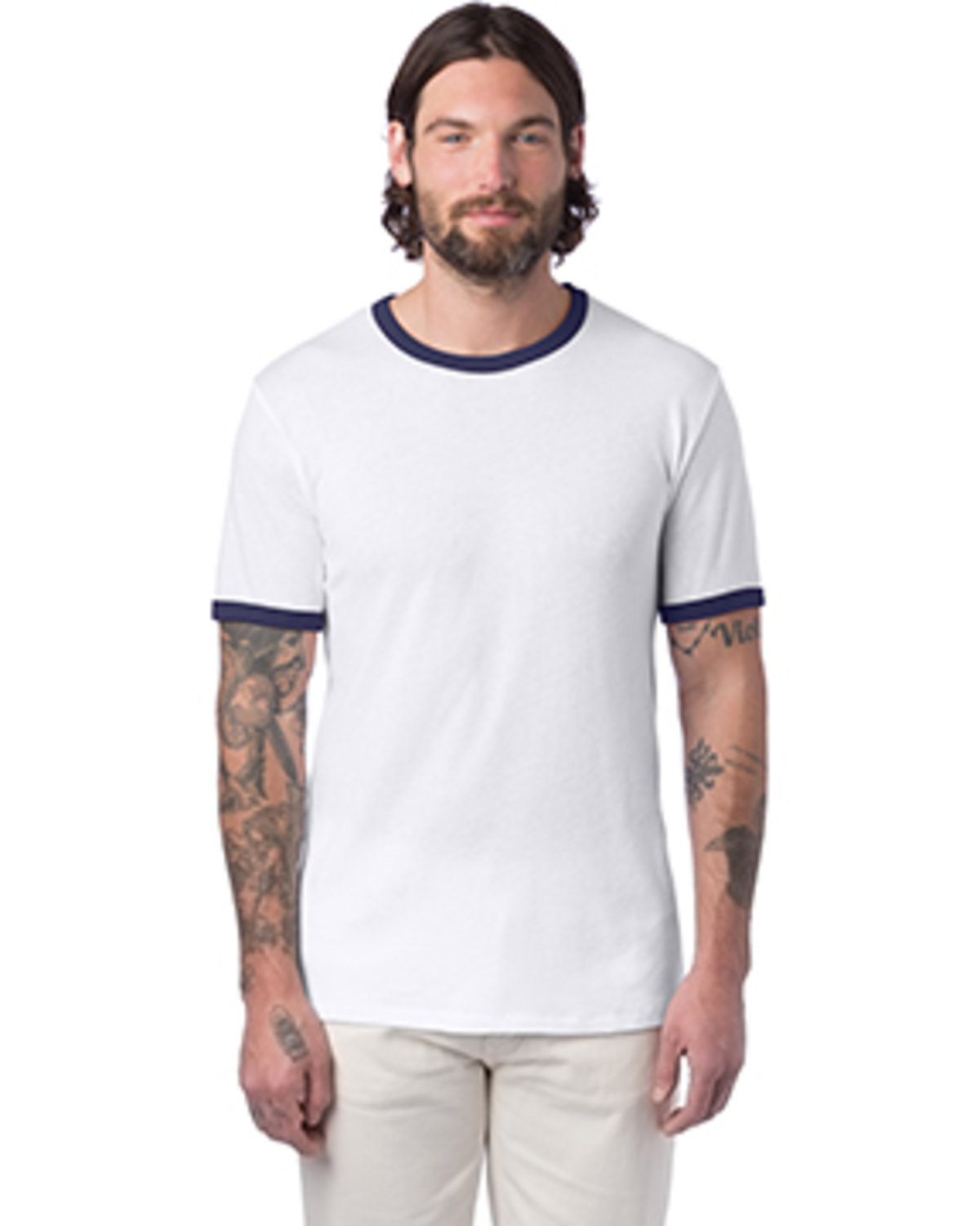 Alternative Unisex Keeper Ringer T-Shirt WHITE/ NAVY 