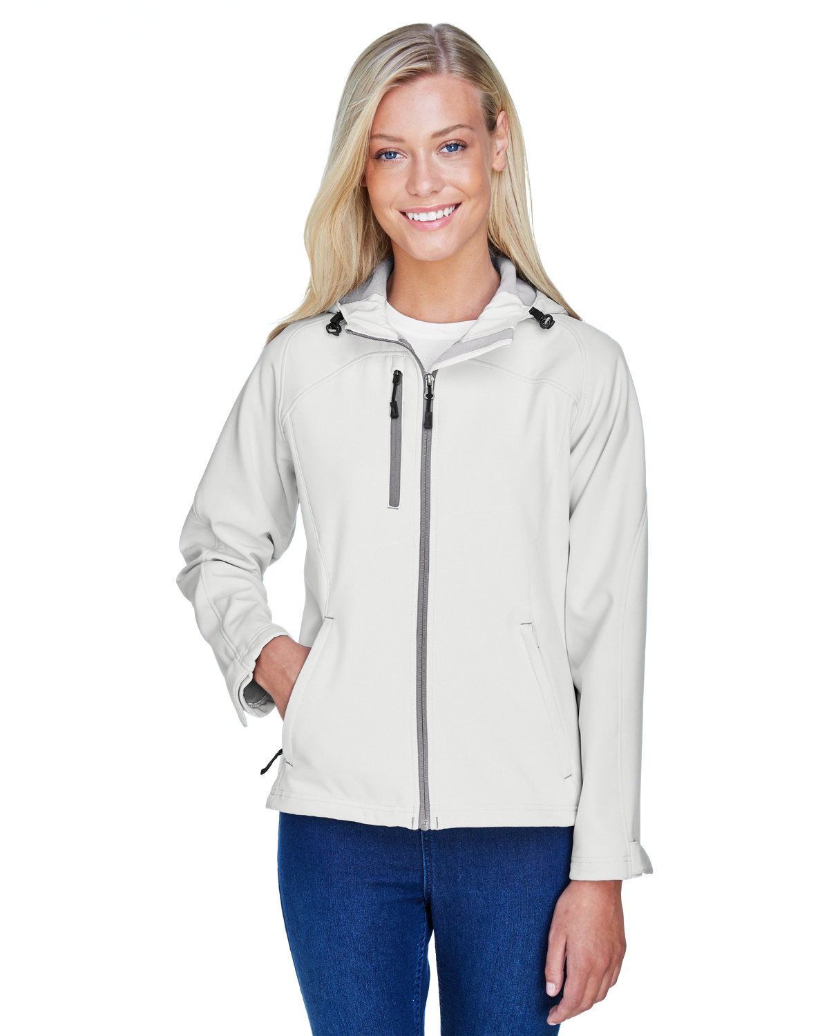 North End Ladies' Prospect Two-Layer Fleece Bonded Soft Shell Hooded Jacket CRYSTAL QUARTZ 