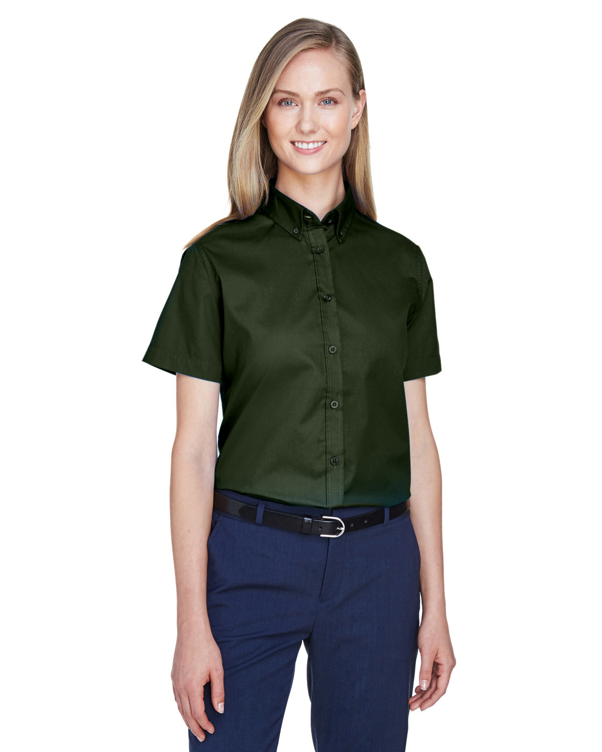 Core365 Ladies' Optimum Short-Sleeve Twill Shirt FOREST 