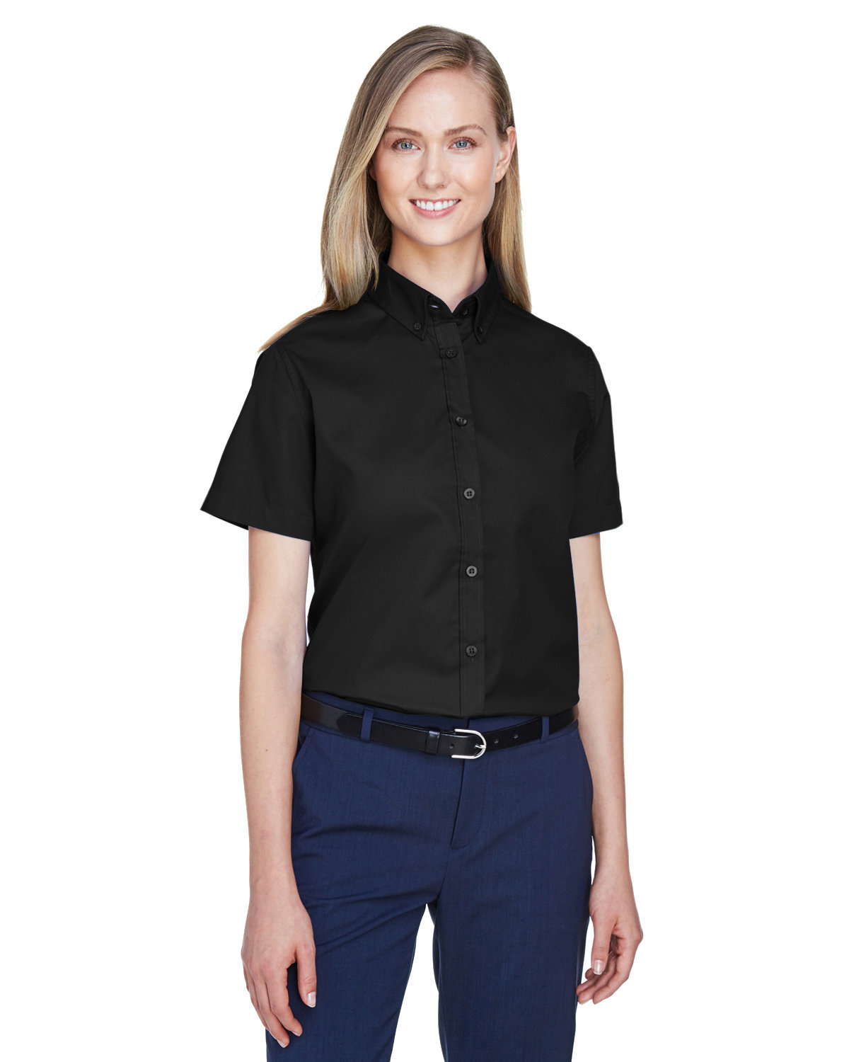 Core365 Ladies' Optimum Short-Sleeve Twill Shirt BLACK 