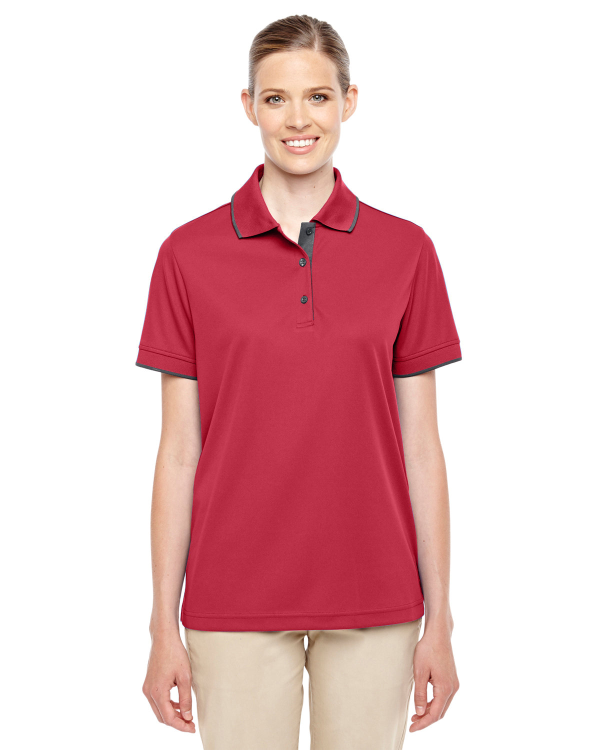Core 365 Ladies' Motive Performance Piqué Polo with Tipped Collar CLASSC RED/ CRBN 