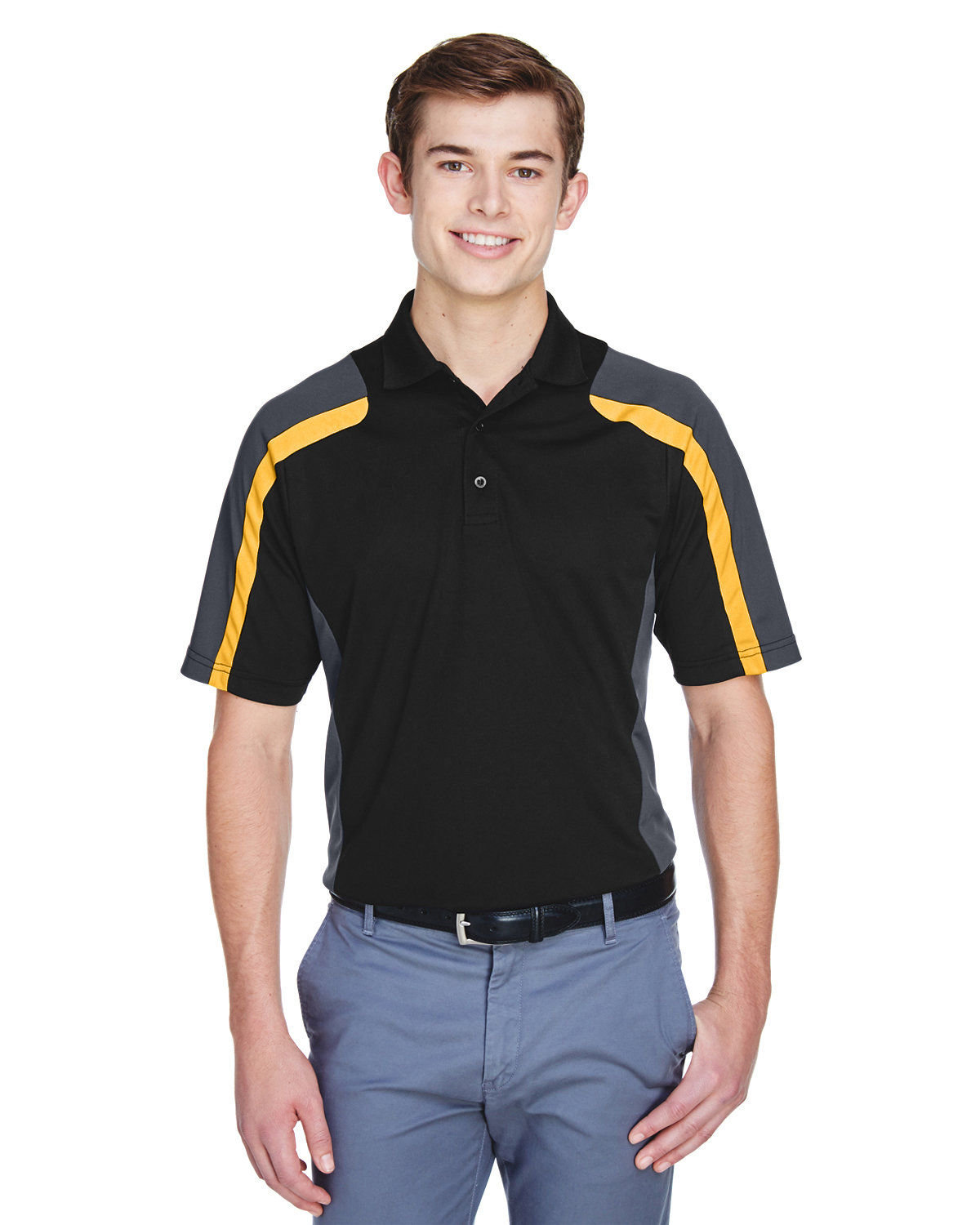 Extreme Men's Eperformance™ Strike Colorblock Snag Protection Polo BLK/ CMPS GOLD 