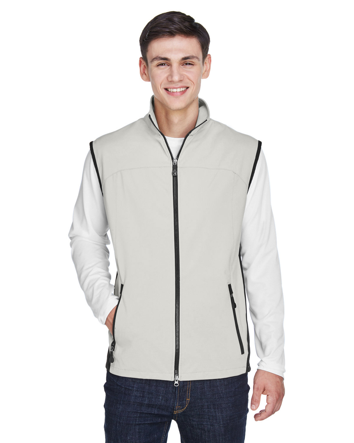 North End Men's Three-Layer Light Bonded Performance Soft Shell Vest NATURAL STONE 