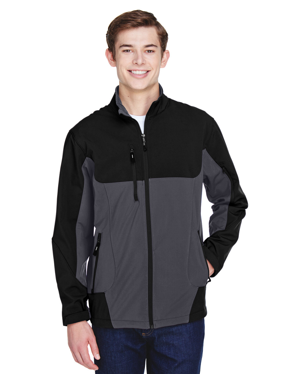 North End Men's Compass Colorblock Three-Layer Fleece Bonded Soft Shell Jacket FOSSIL GREY 