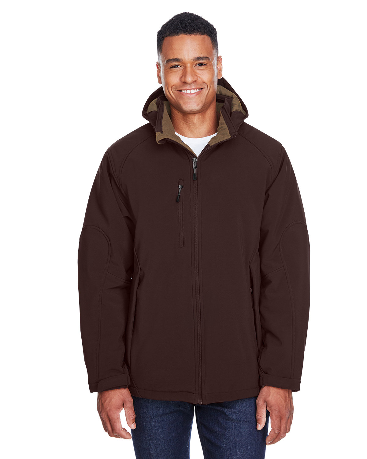 North End Men's Glacier Insulated Three-Layer Fleece Bonded Soft Shell Jacket with Detachable Hood DARK CHOCOLATE 
