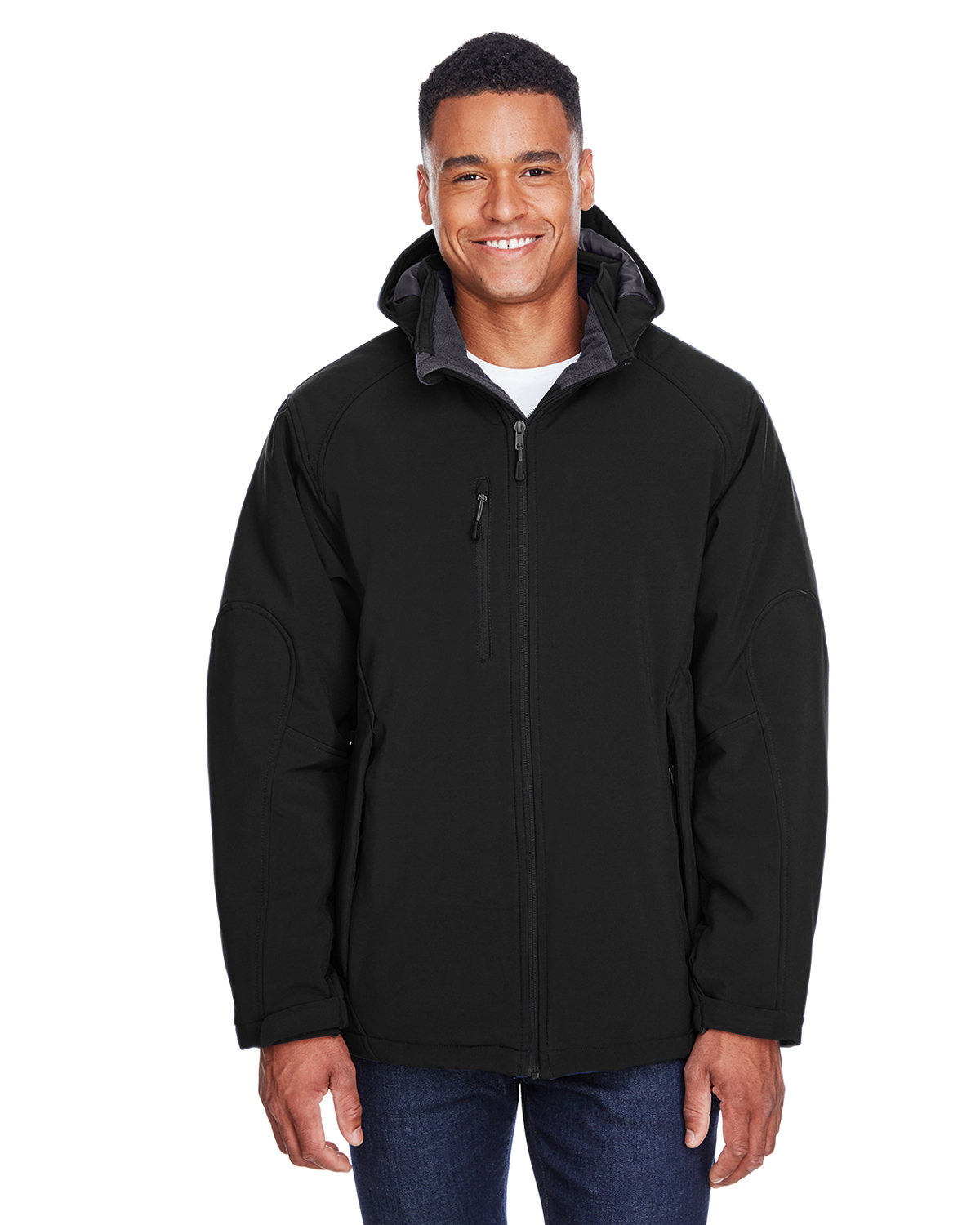 North End Men's Glacier Insulated Three-Layer Fleece Bonded Soft Shell Jacket with Detachable Hood BLACK 