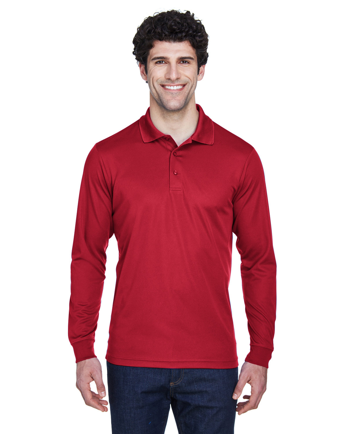 Core 365 Men's Pinnacle Performance Long-Sleeve Piqué Polo CLASSIC RED 