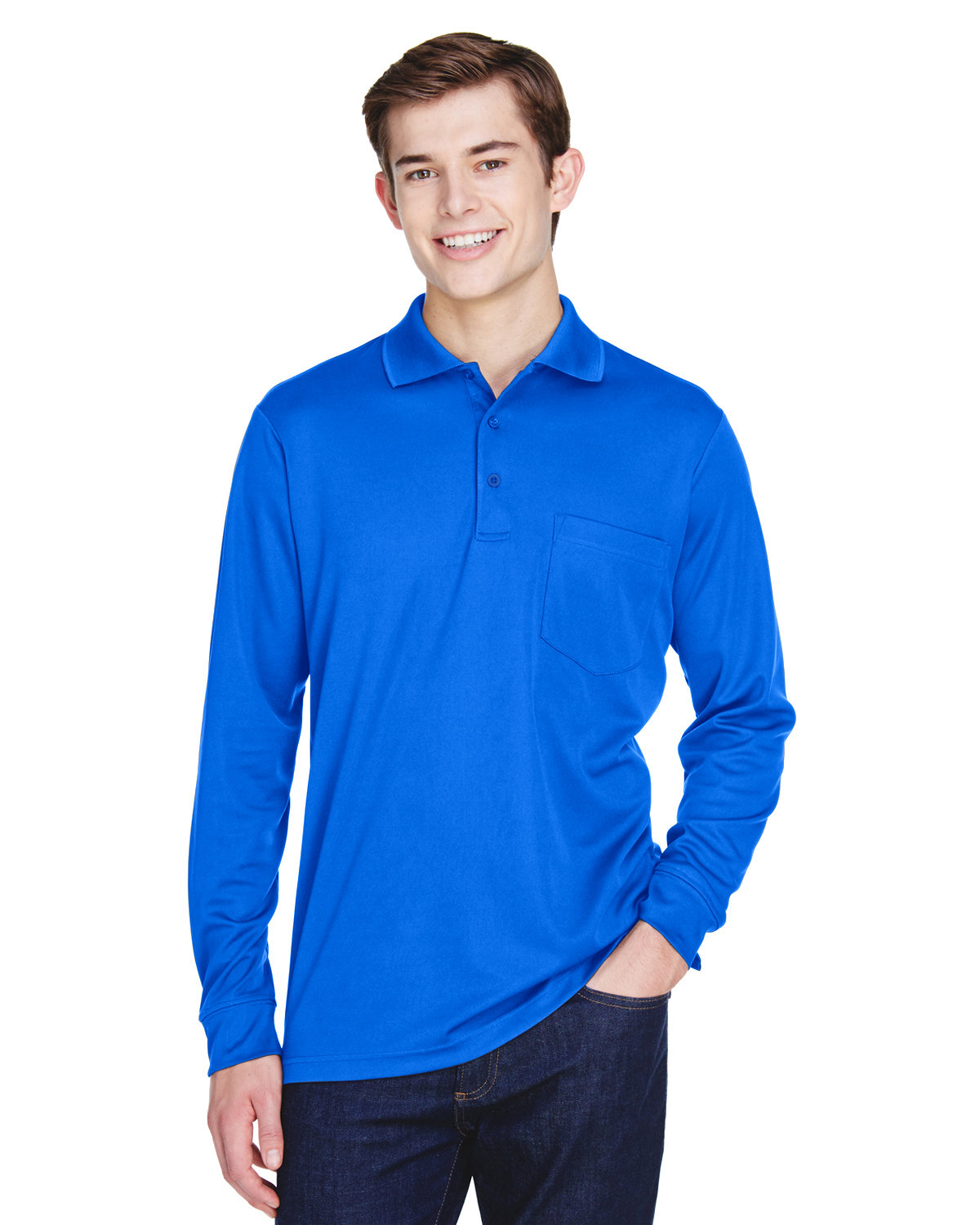 Core365 Adult Pinnacle Performance Long-Sleeve Piqué Polo with Pocket TRUE ROYAL 