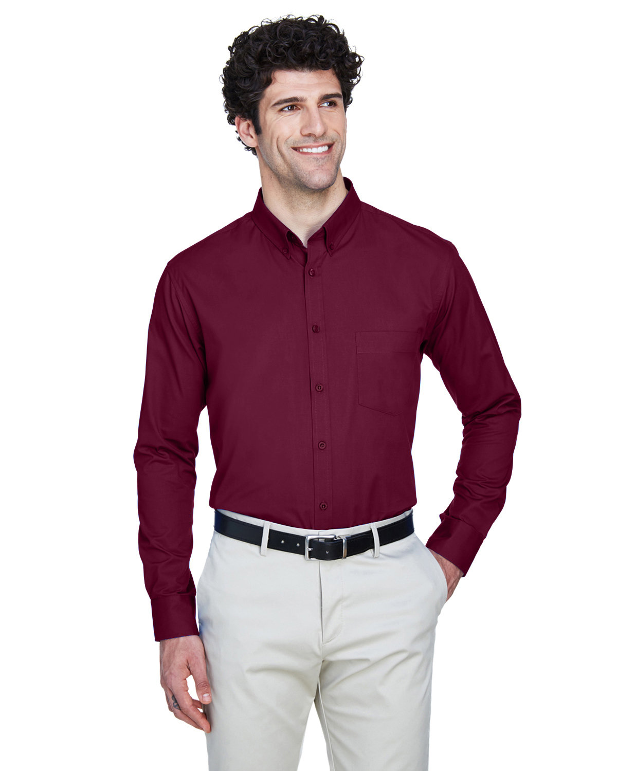 Core365 Men's Operate Long-Sleeve Twill Shirt BURGUNDY 
