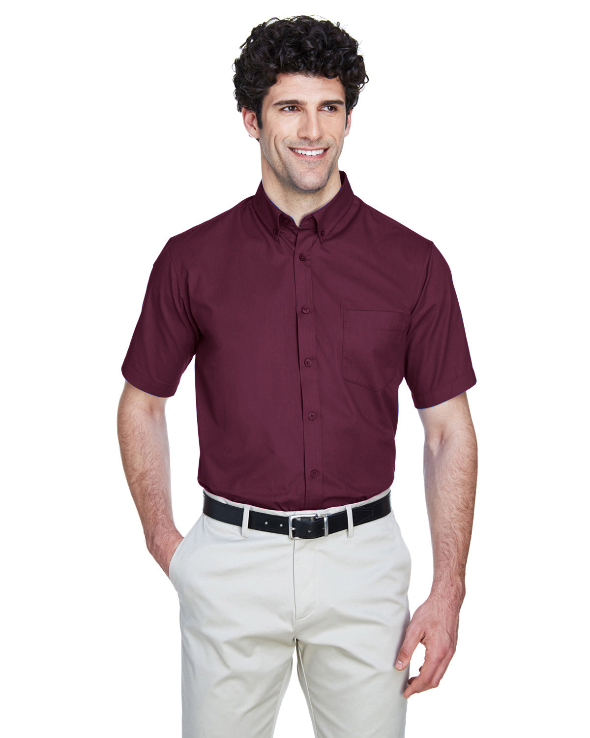 Core 365 Men's Optimum Short-Sleeve Twill Shirt BURGUNDY 
