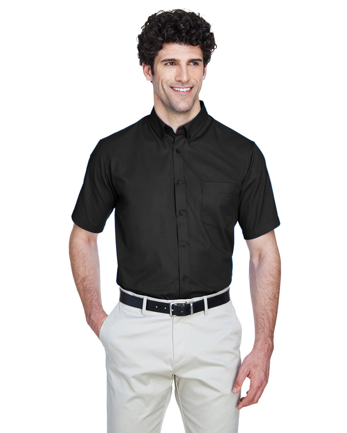Core 365 Men's Tall Optimum Short-Sleeve Twill Shirt BLACK 