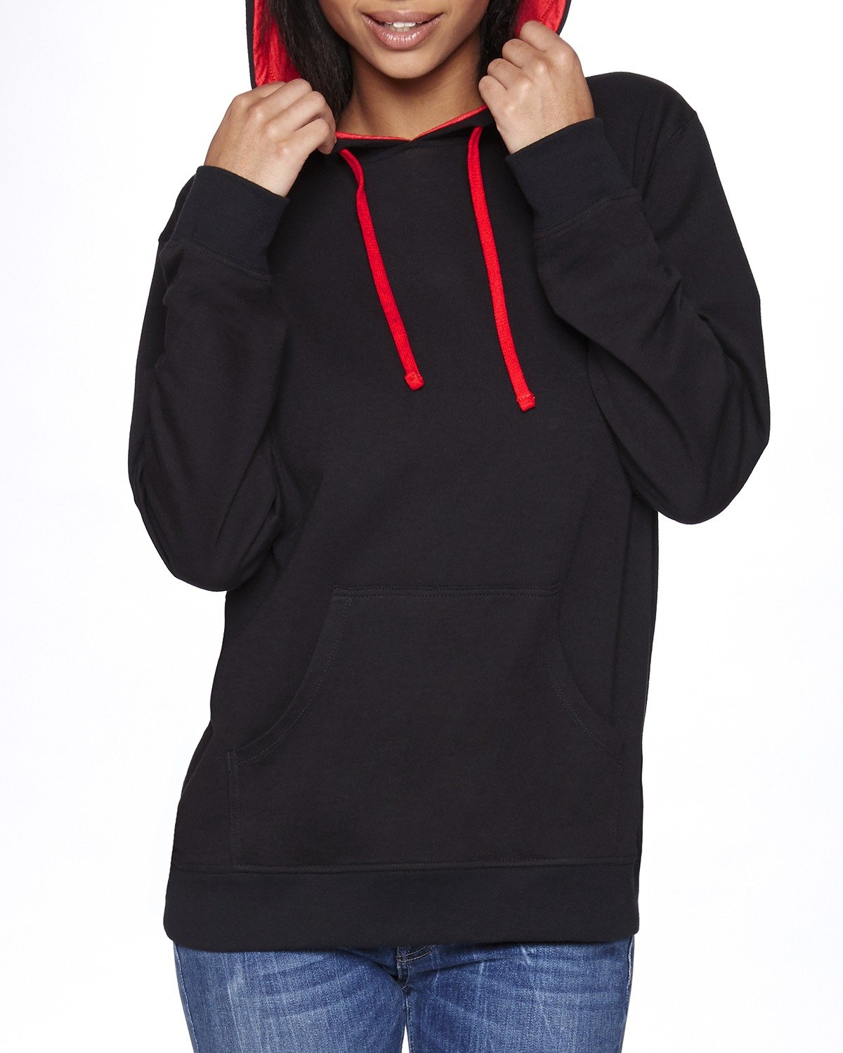 Next Level Unisex Laguna French Terry Pullover Hooded Sweatshirt BLACK/ RED 