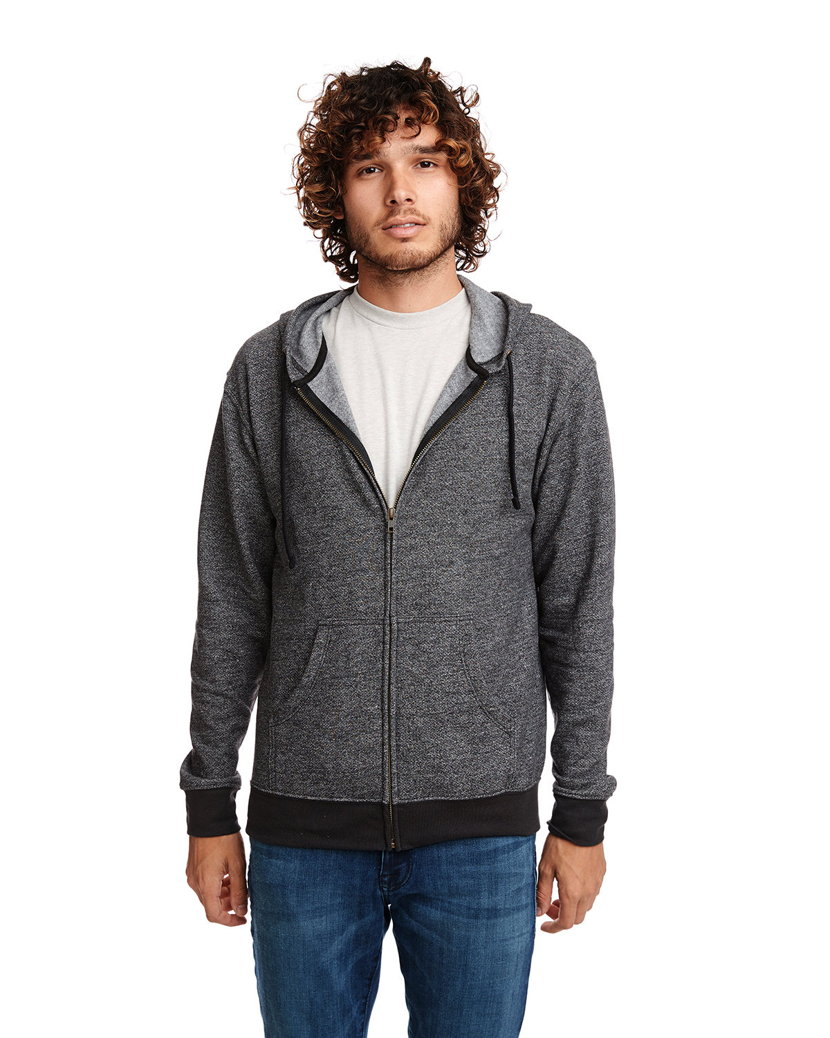 Next Level Adult Pacifica Denim Fleece Full-Zip Hooded Sweatshirt BLACK 
