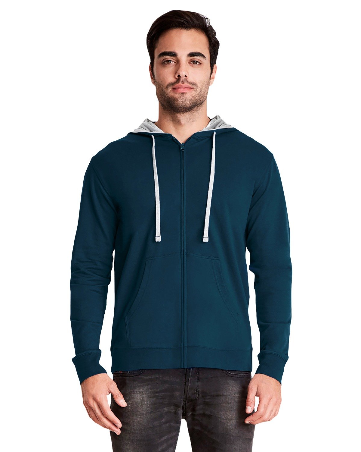 Next Level Adult Laguna French Terry Full-Zip Hooded Sweatshirt MID NVY/ HTH GRY 