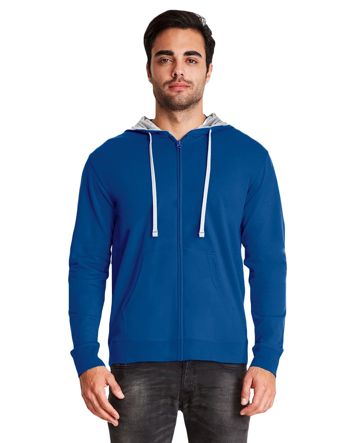 Next Level Adult Laguna French Terry Full-Zip Hooded Sweatshirt ROYAL/ HTHR GRAY 
