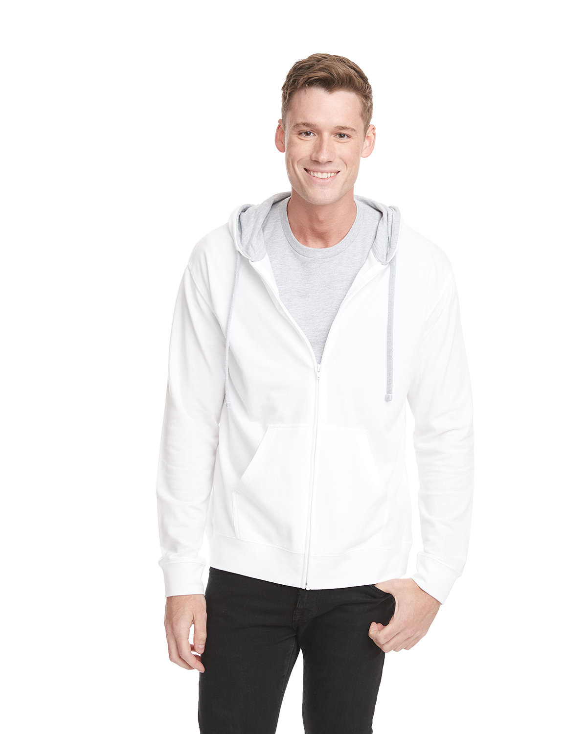 Next Level Adult Laguna French Terry Full-Zip Hooded Sweatshirt WHITE/ HTHR GRAY 