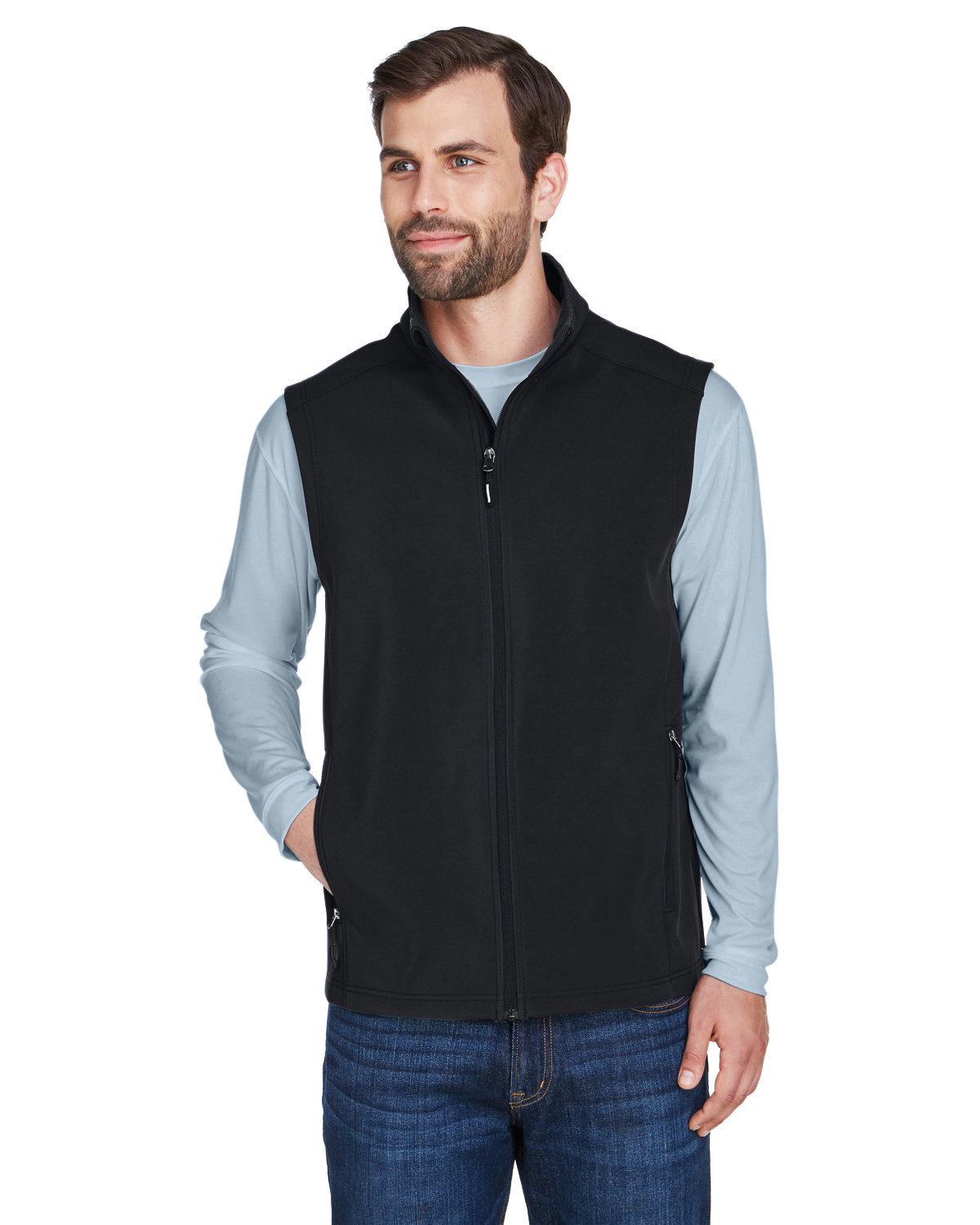 Core365 Men's Cruise Two-Layer Fleece Bonded Soft Shell Vest BLACK 