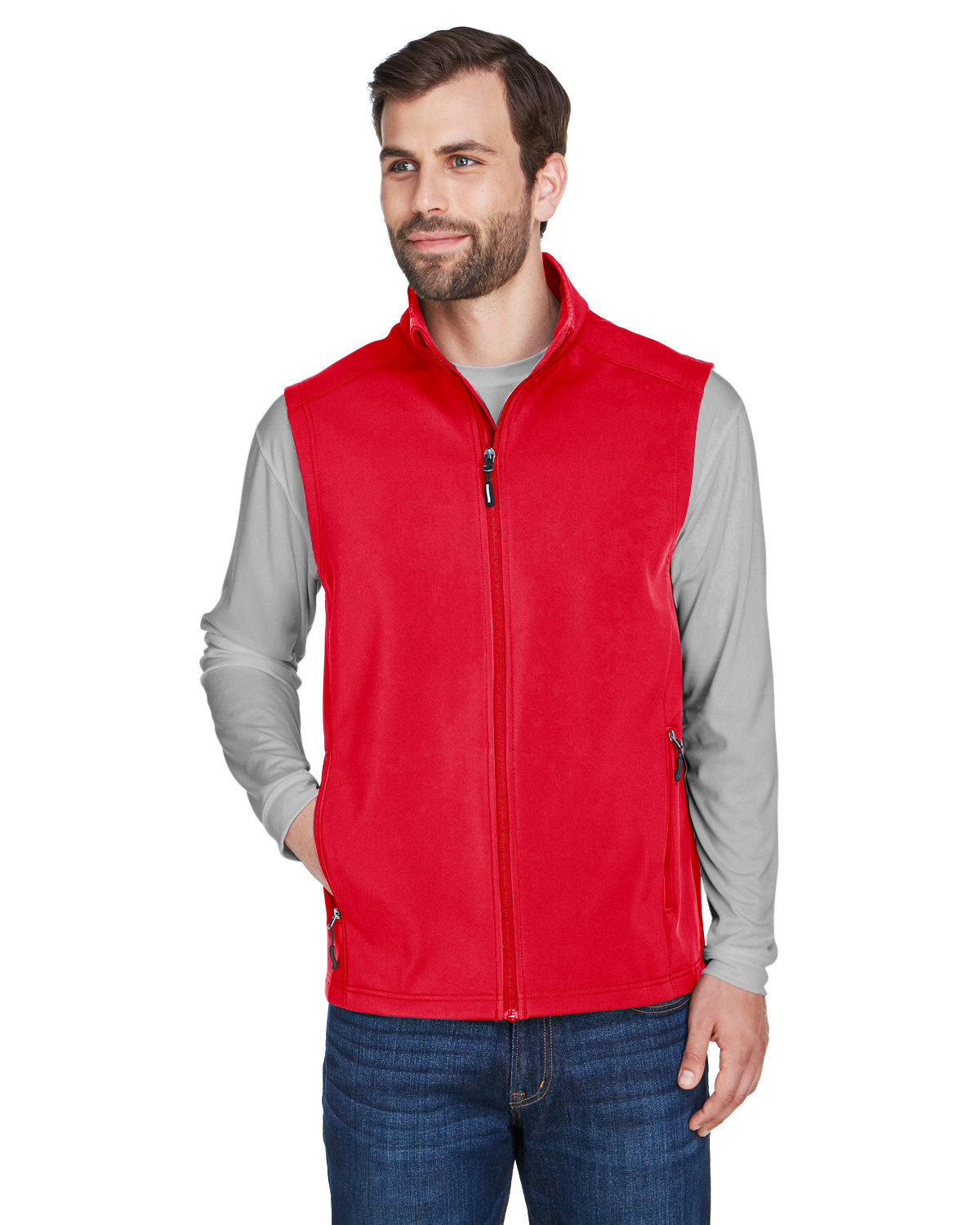 Core365 Men's Cruise Two-Layer Fleece Bonded Soft Shell Vest CLASSIC RED 