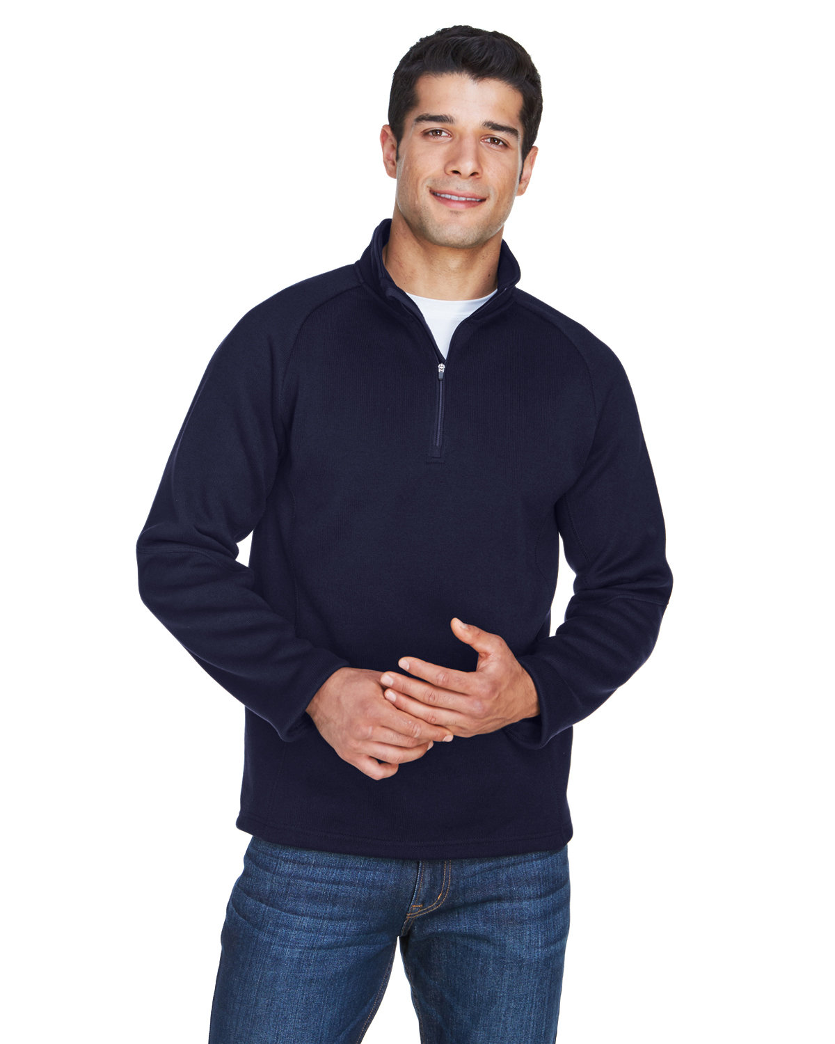 Devon & Jones Adult Bristol Sweater Fleece Quarter-Zip NAVY 