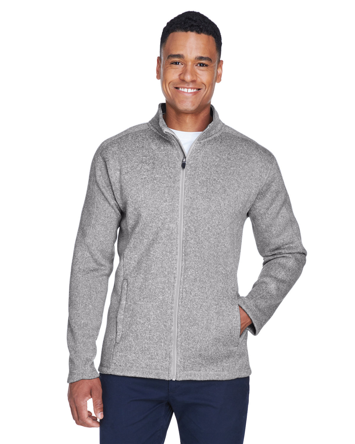 Devon & Jones Men's Bristol Full-Zip Sweater Fleece Jacket GREY HEATHER 