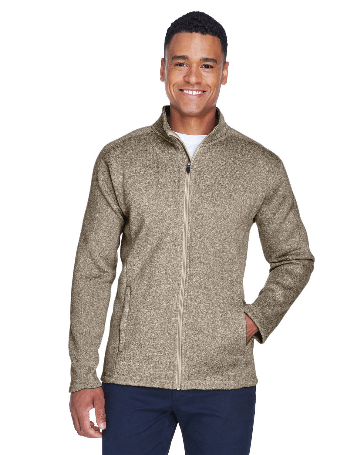 Devon & Jones Men's Bristol Full-Zip Sweater Fleece Jacket KHAKI HEATHER 