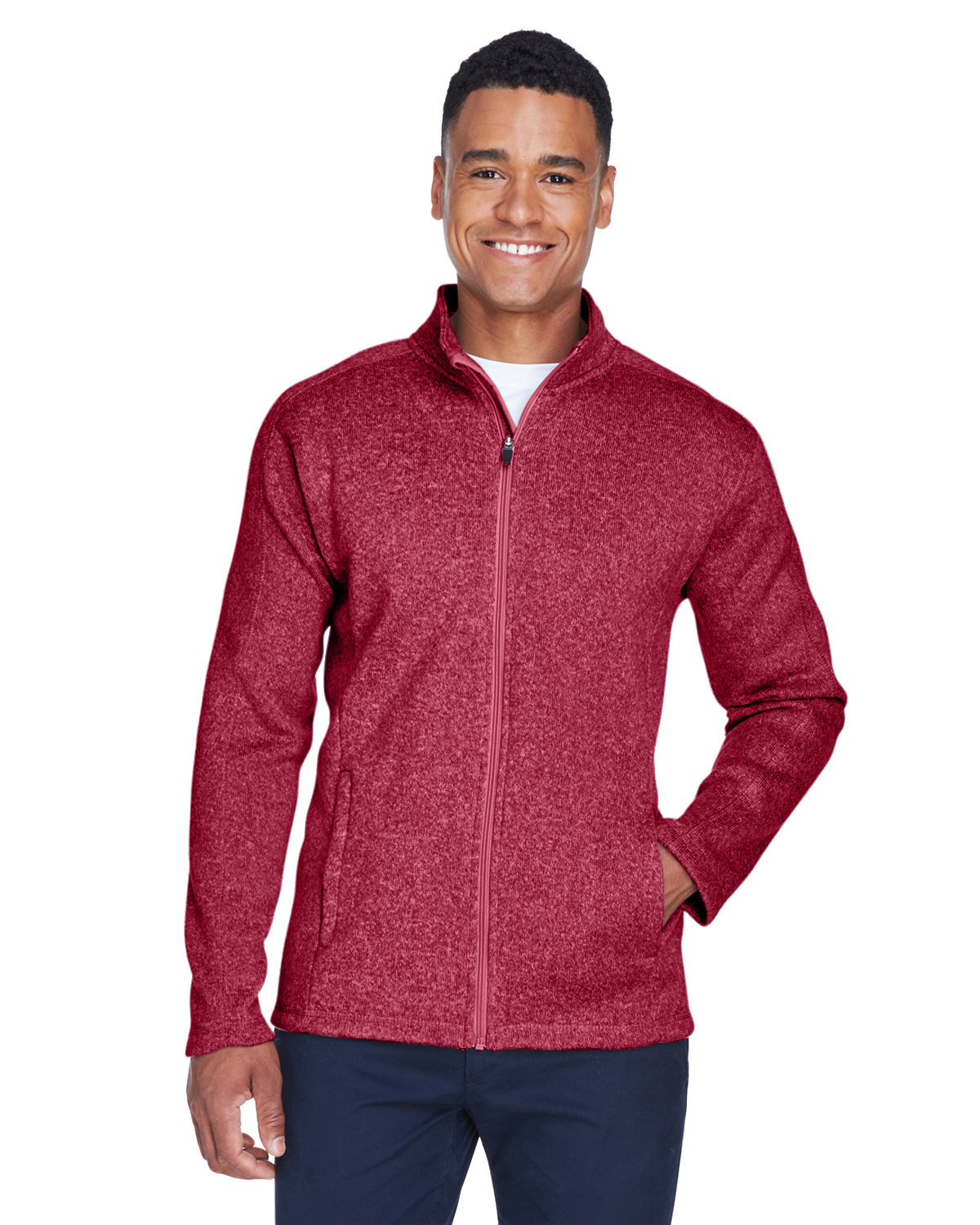 Devon & Jones Men's Bristol Full-Zip Sweater Fleece Jacket RED HEATHER 
