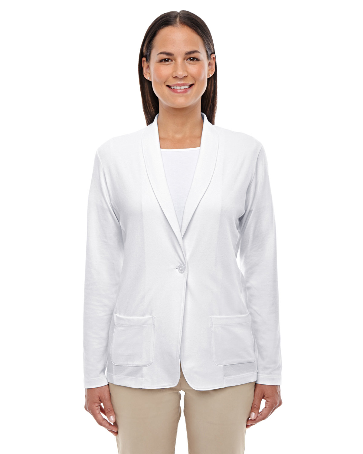 Devon & Jones Ladies' Perfect Fit™ Shawl Collar Cardigan WHITE 