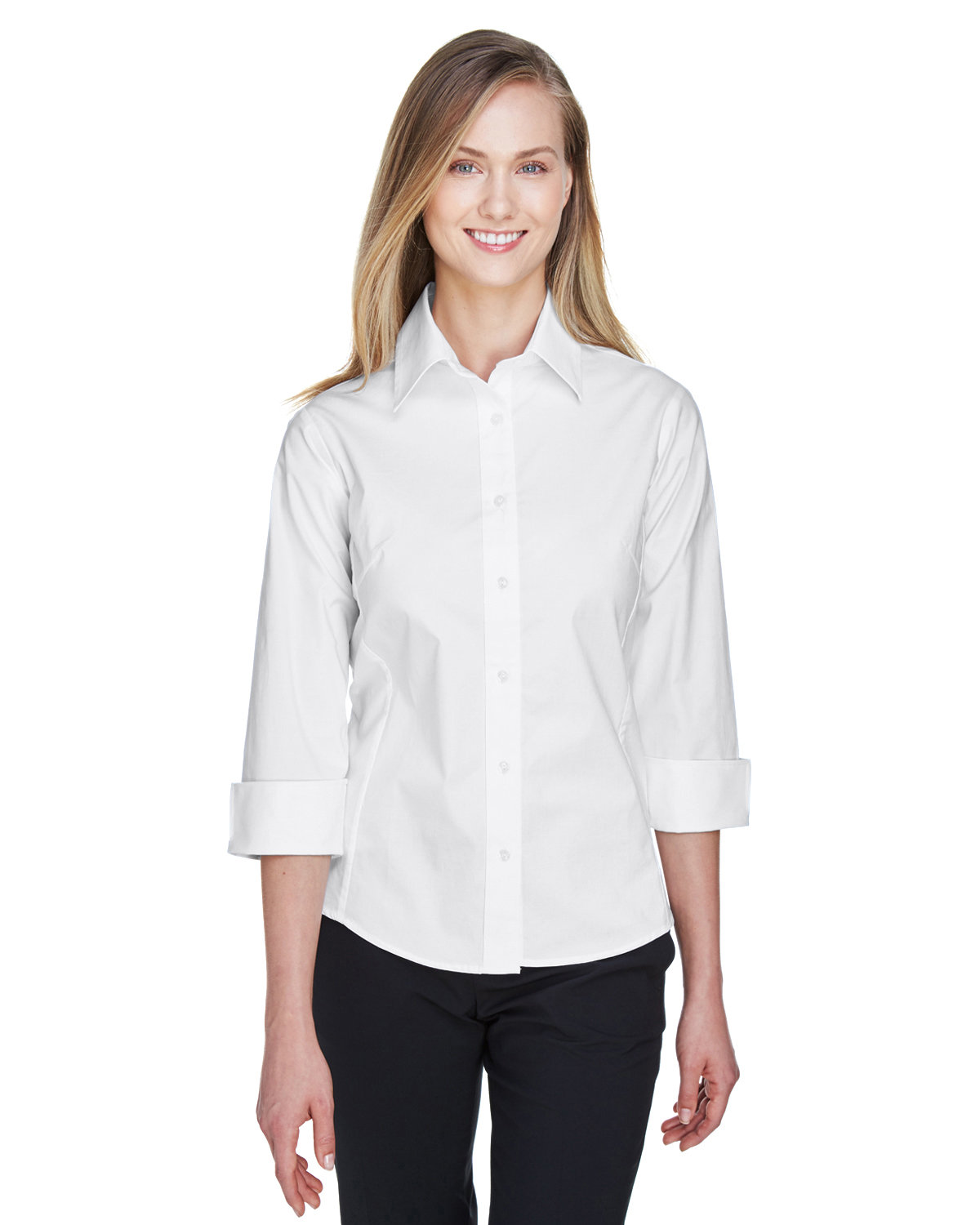 Devon & Jones Ladies' Perfect Fit™ 3/4-Sleeve Stretch Poplin Blouse WHITE 