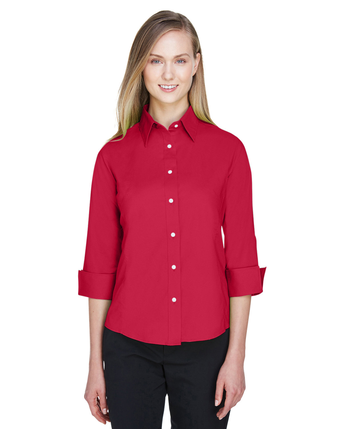 Devon & Jones Ladies' Perfect Fit™ 3/4-Sleeve Stretch Poplin Blouse RED 