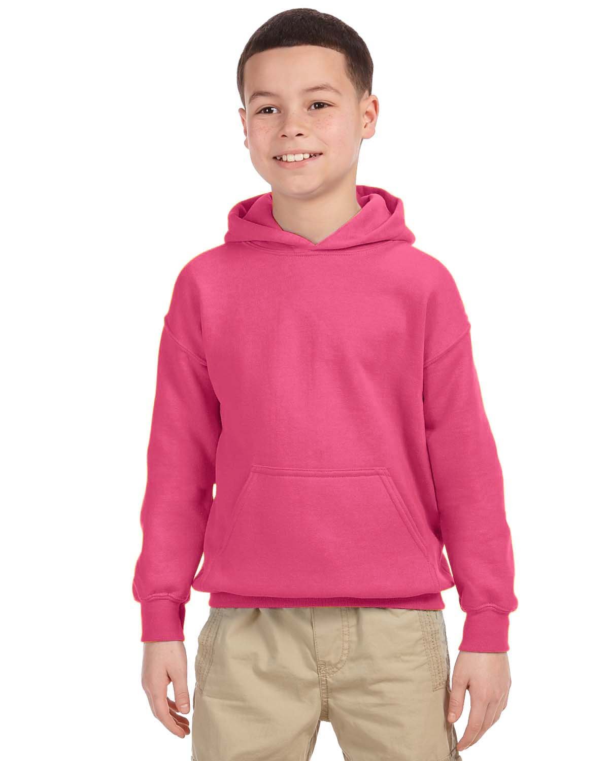 Gildan Youth Heavy Blend™ 50/50 Hooded Sweatshirt SAFETY PINK 