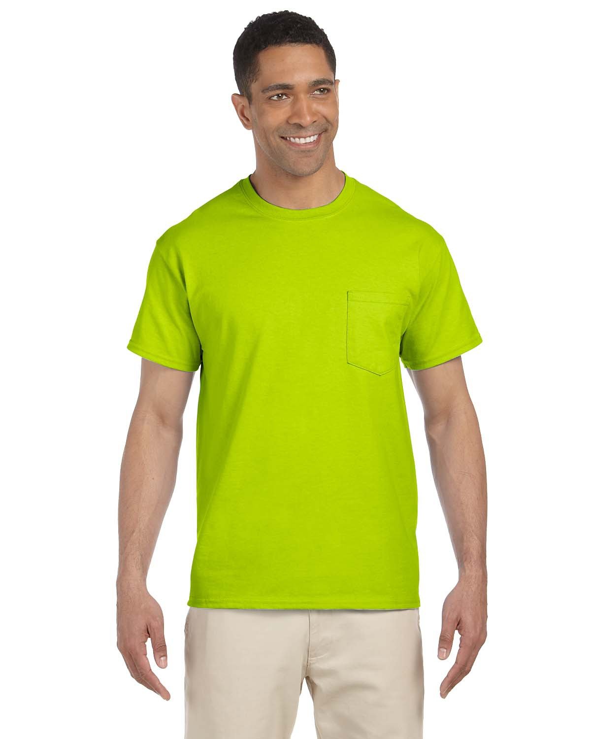 Gildan Adult Ultra Cotton® 6 oz. Pocket T-Shirt SAFETY GREEN 