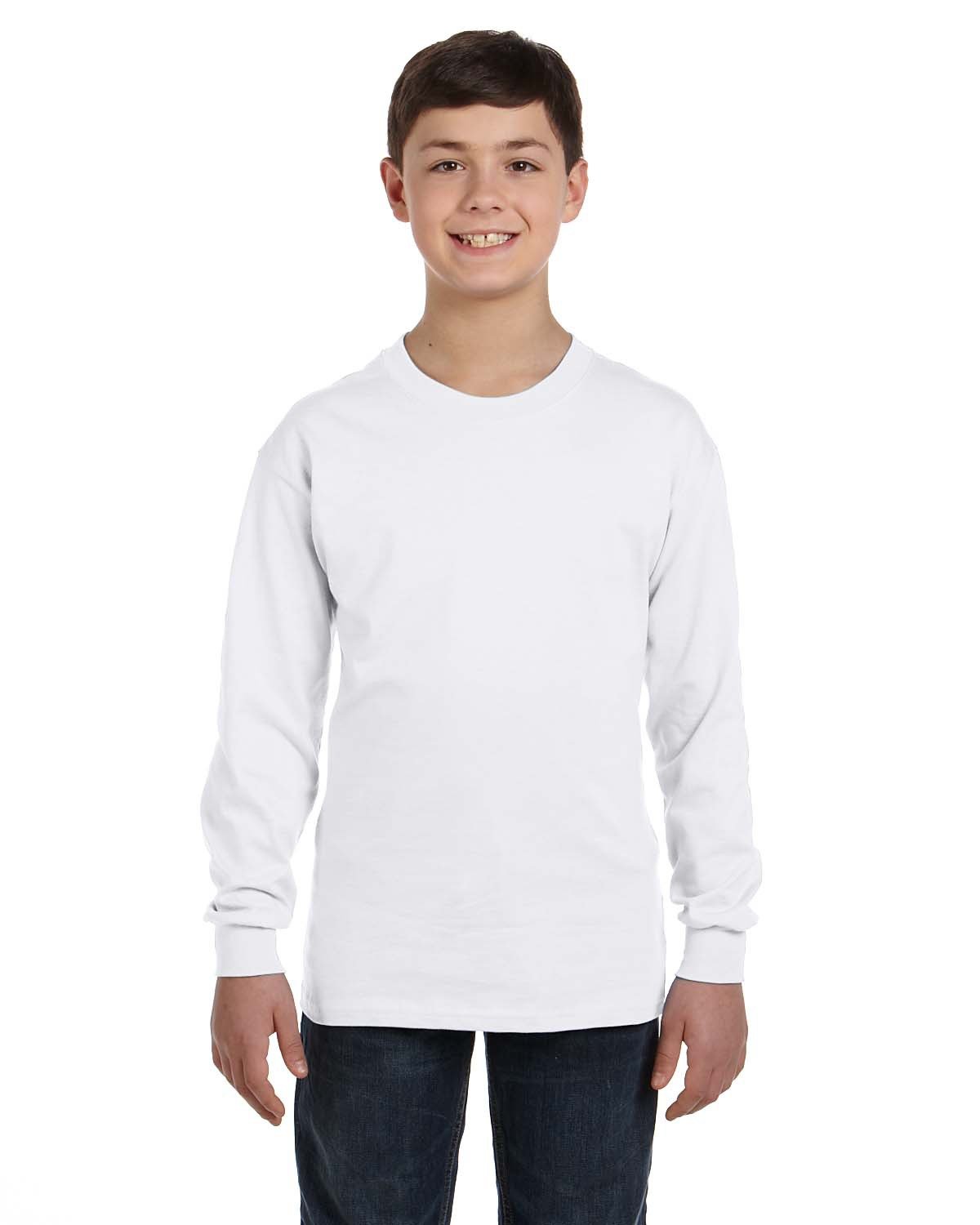 Gildan Youth Heavy Cotton™ Long-Sleeve T-Shirt WHITE 