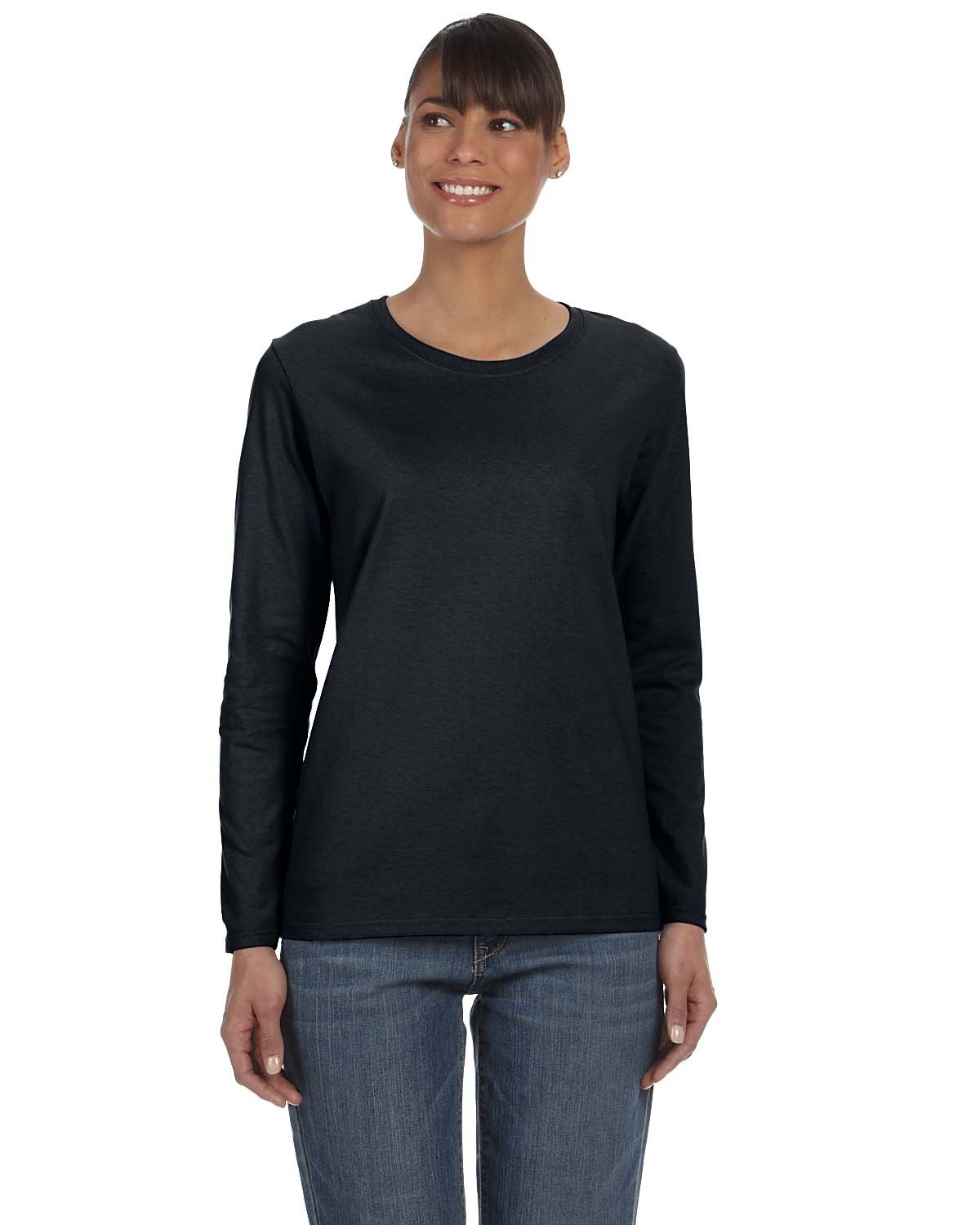 Gildan Ladies' Heavy Cotton™ Long-Sleeve T-Shirt BLACK 