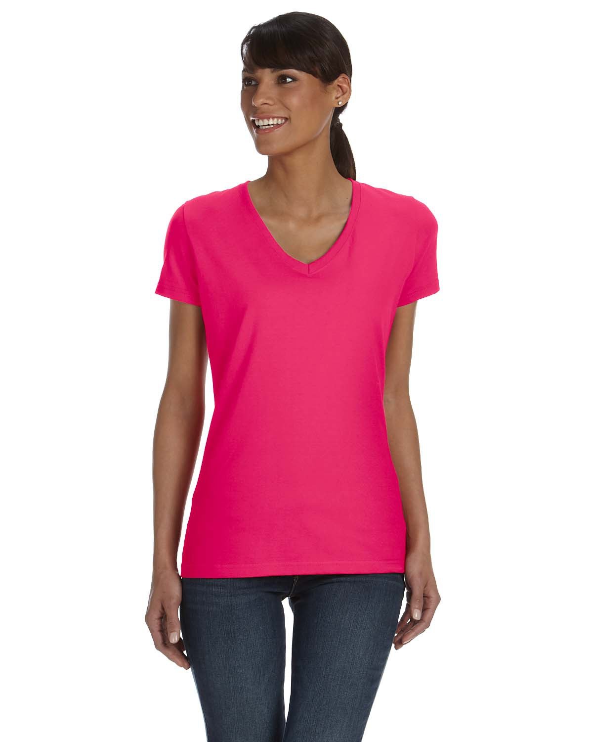 Fruit of the Loom Ladies' HD Cotton™ V-Neck T-Shirt CYBER PINK 