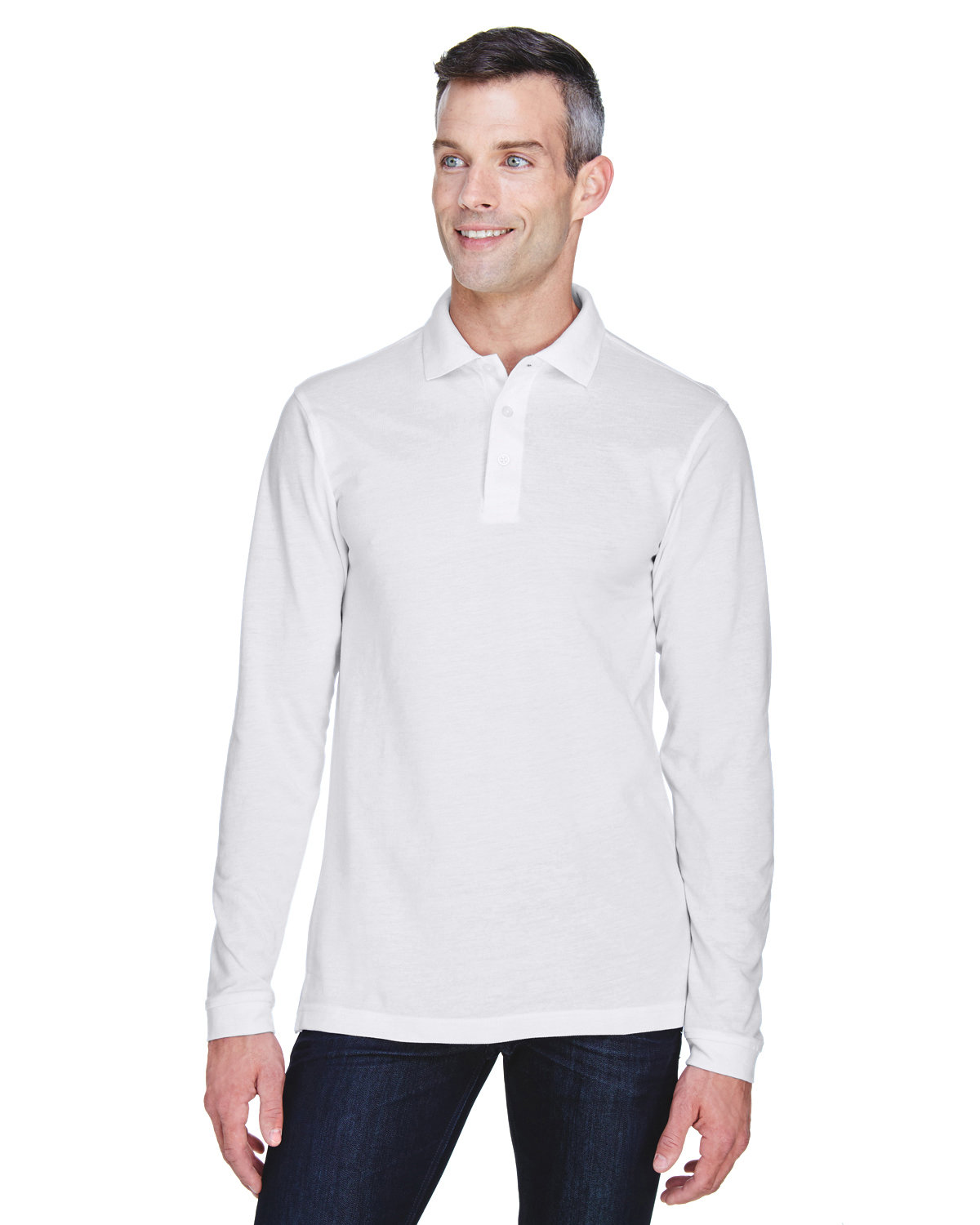 Harriton Men's 5.6 oz. Easy Blend™ Long-Sleeve Polo WHITE 