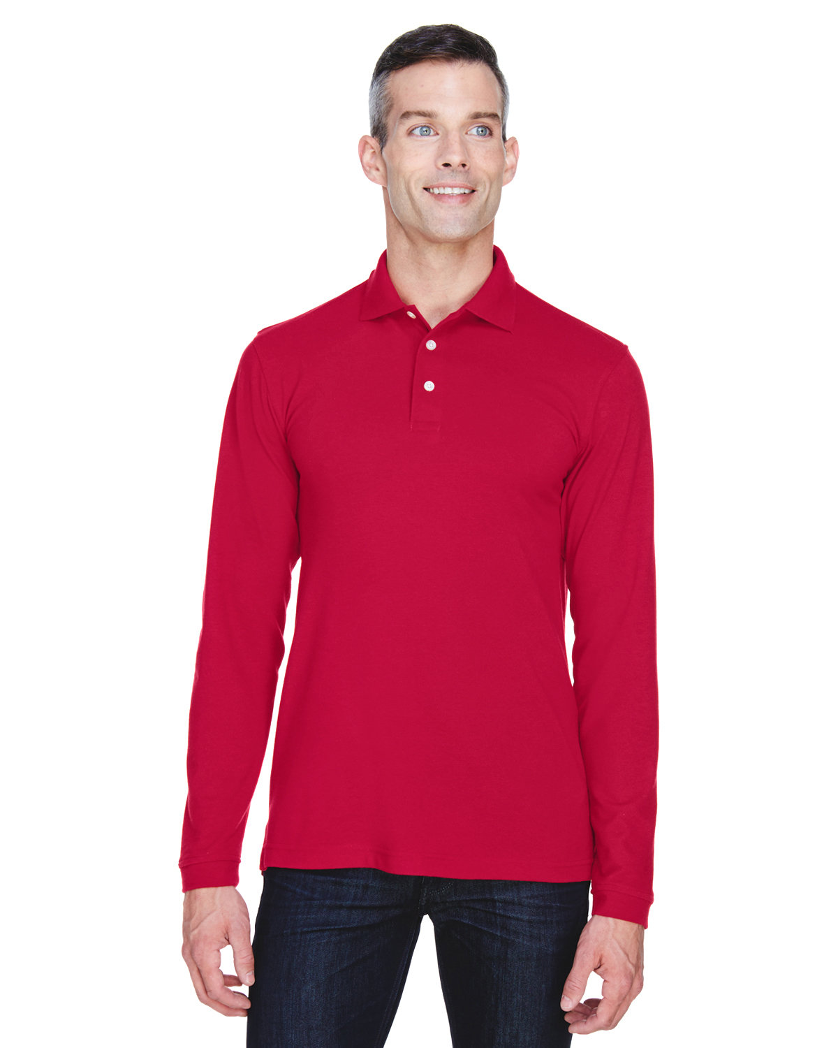 Harriton Men's 5.6 oz. Easy Blend™ Long-Sleeve Polo RED 