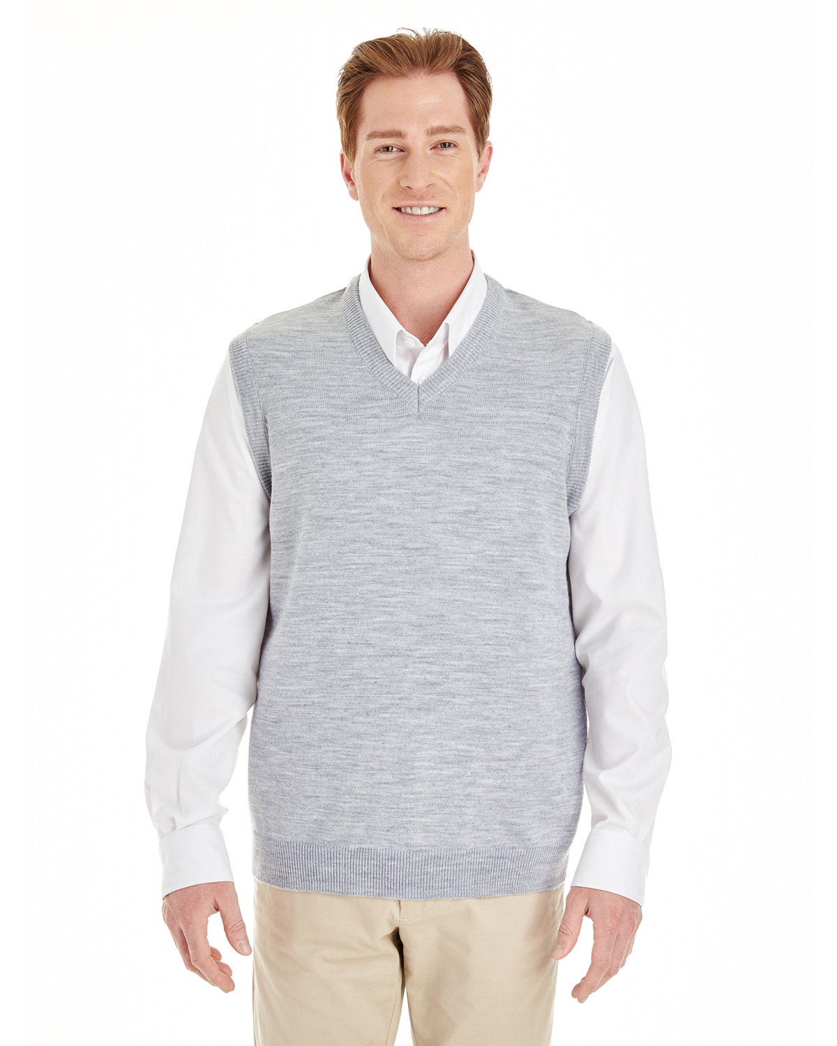 Harriton Men's Pilbloc™ V-Neck Sweater Vest GREY HEATHER 