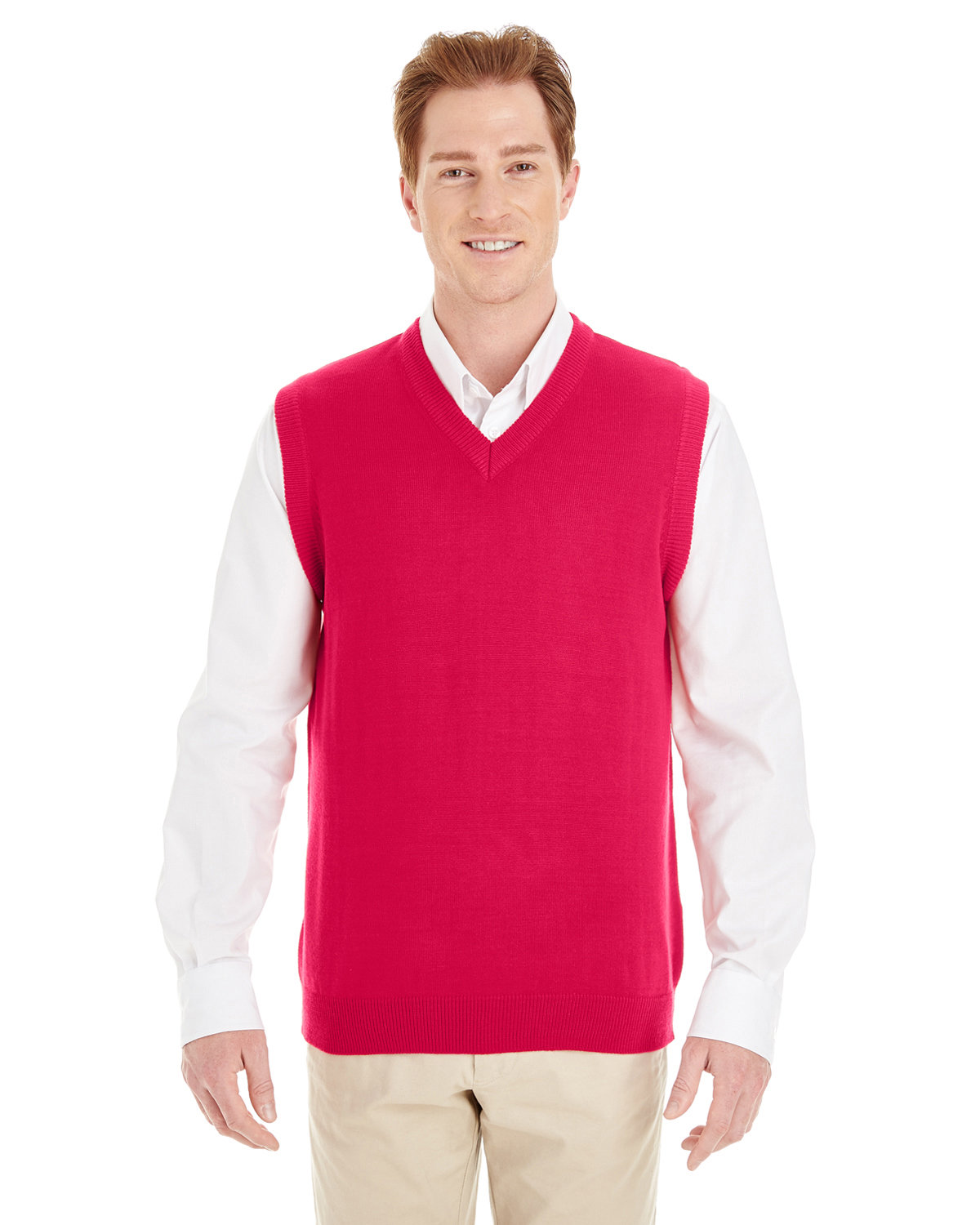 Harriton Men's Pilbloc™ V-Neck Sweater Vest RED 