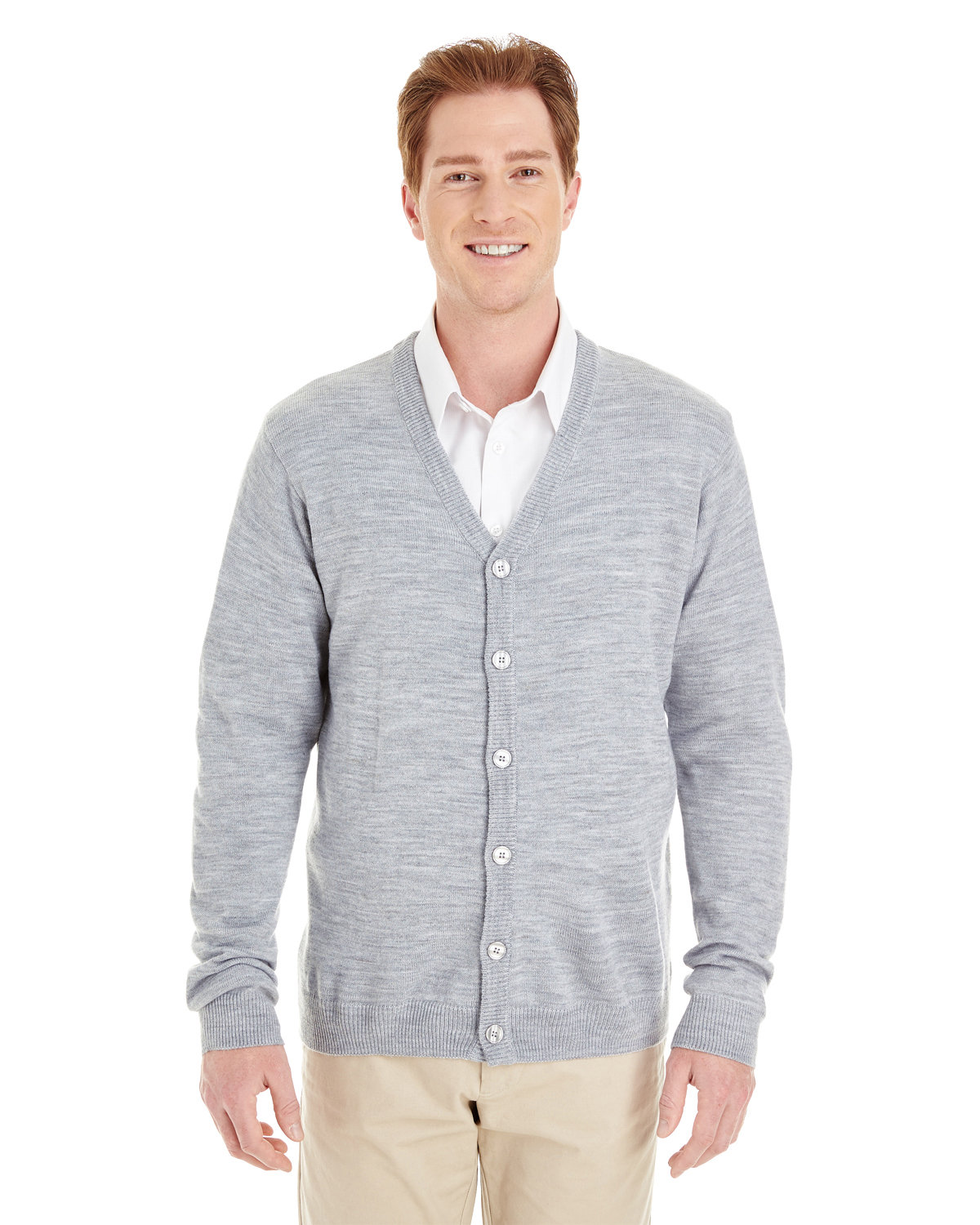 Harriton Men's Pilbloc™ V-Neck Button Cardigan Sweater GREY HEATHER 