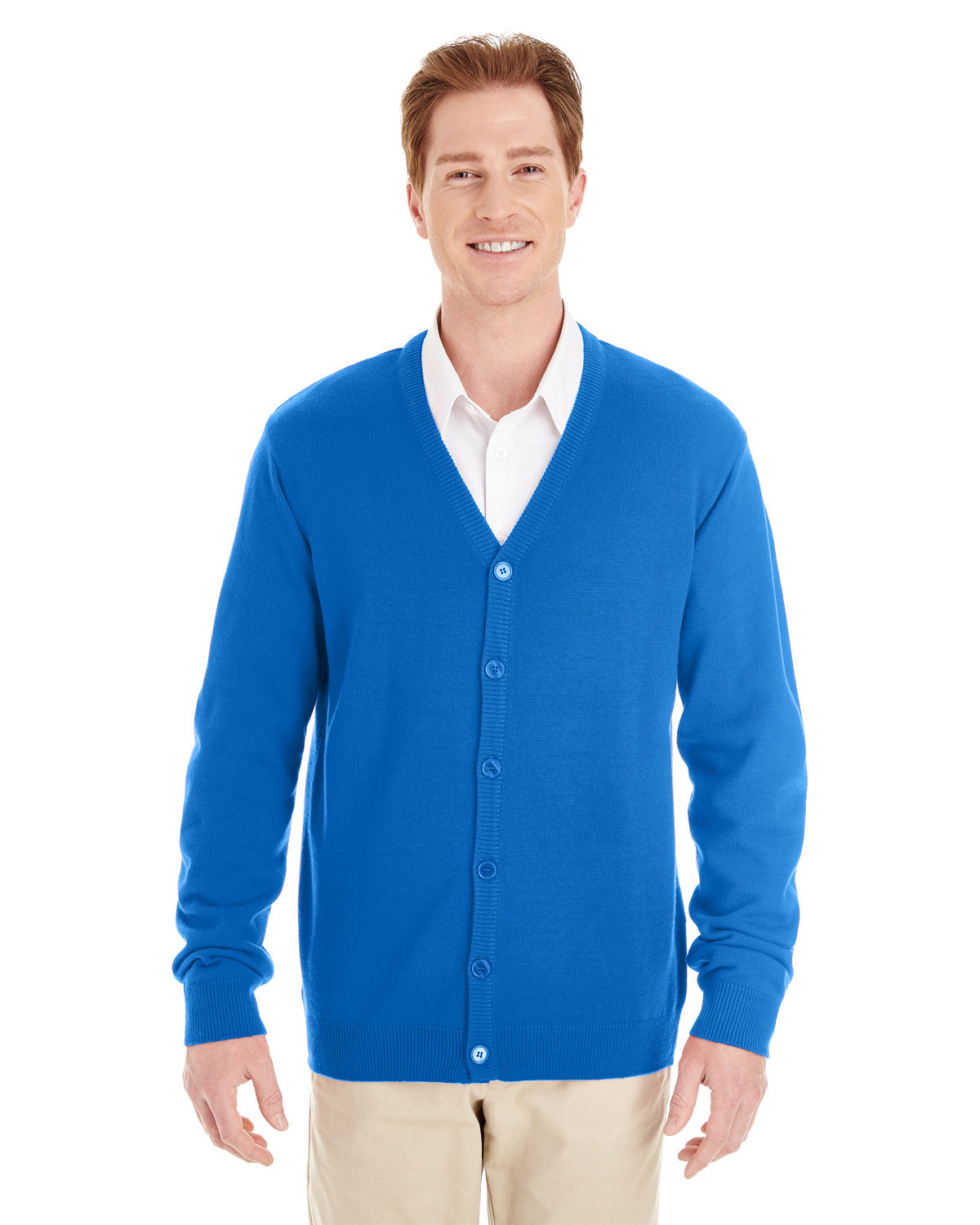 Harriton Men's Pilbloc™ V-Neck Button Cardigan Sweater TRUE ROYAL 