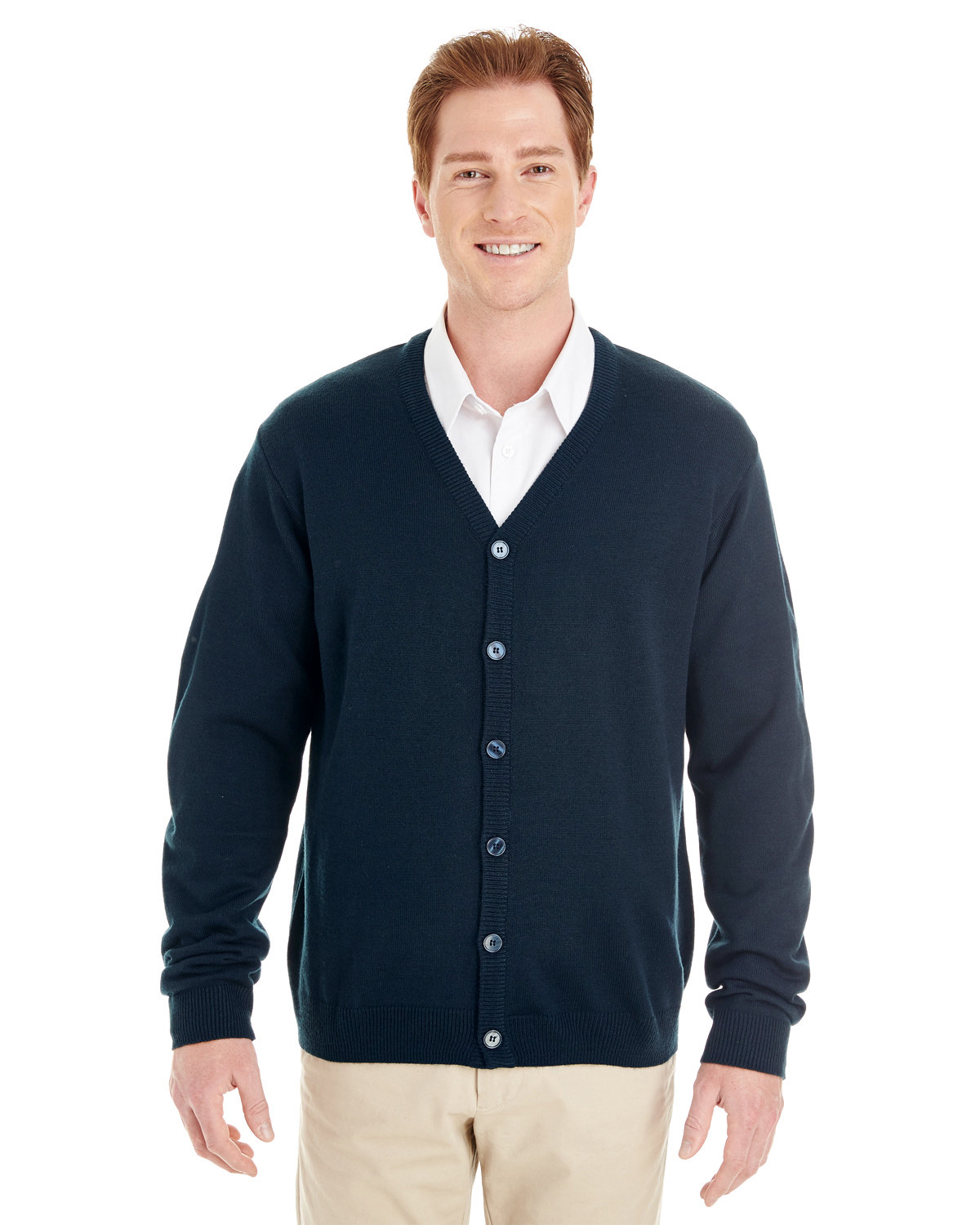 Harriton Men's Pilbloc™ V-Neck Button Cardigan Sweater DARK NAVY 
