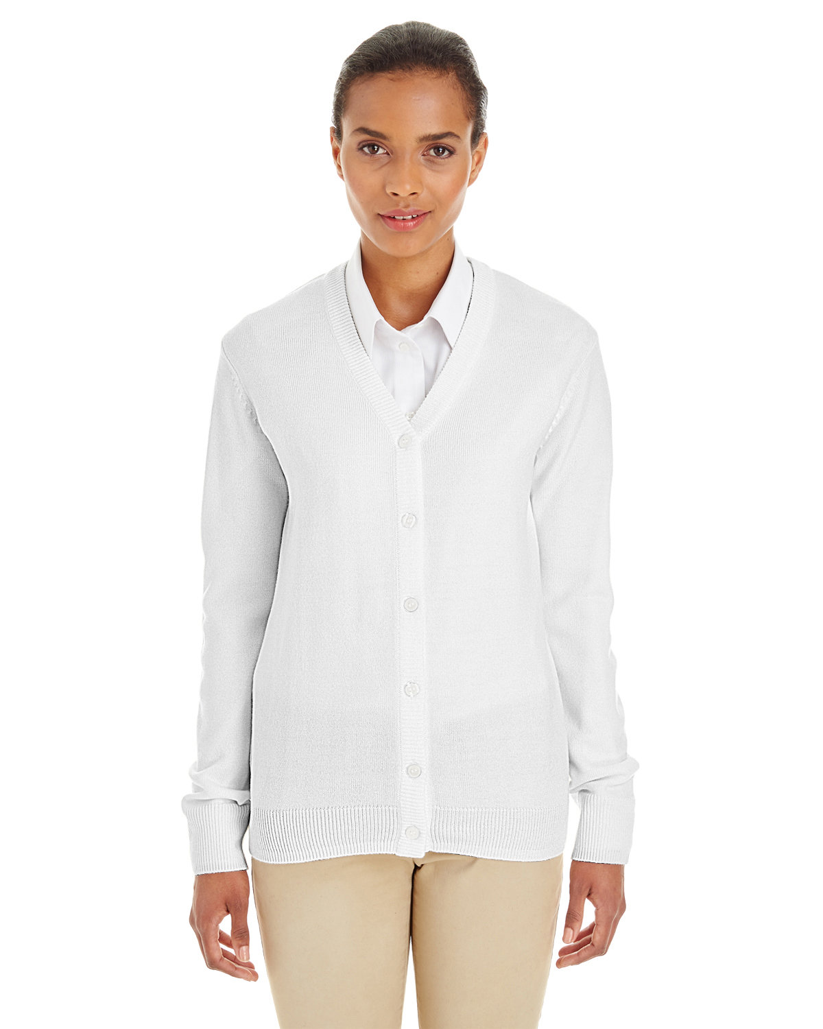 Harriton Ladies' Pilbloc™ V-Neck Button Cardigan Sweater WHITE 