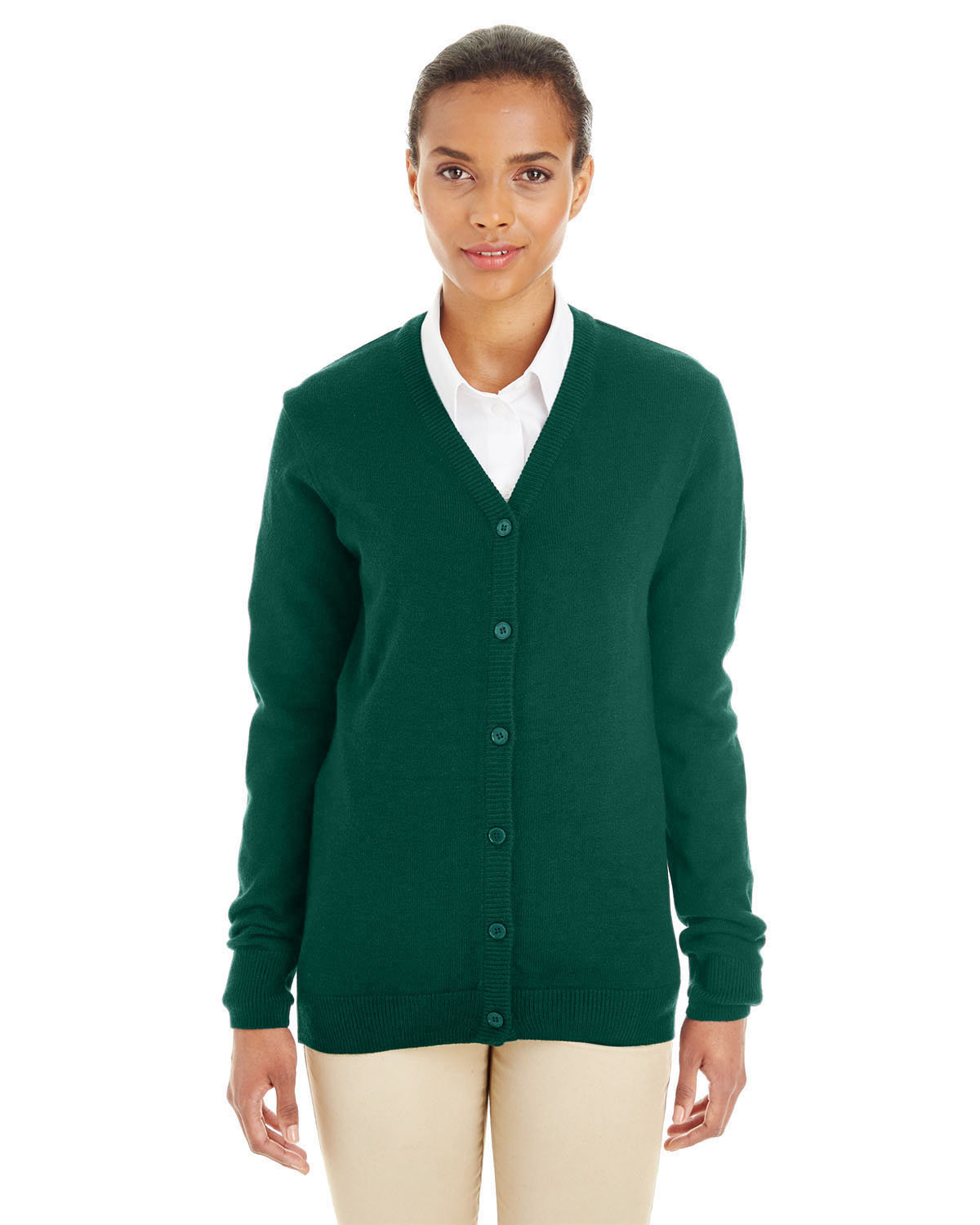 Harriton Ladies' Pilbloc™ V-Neck Button Cardigan Sweater HUNTER 