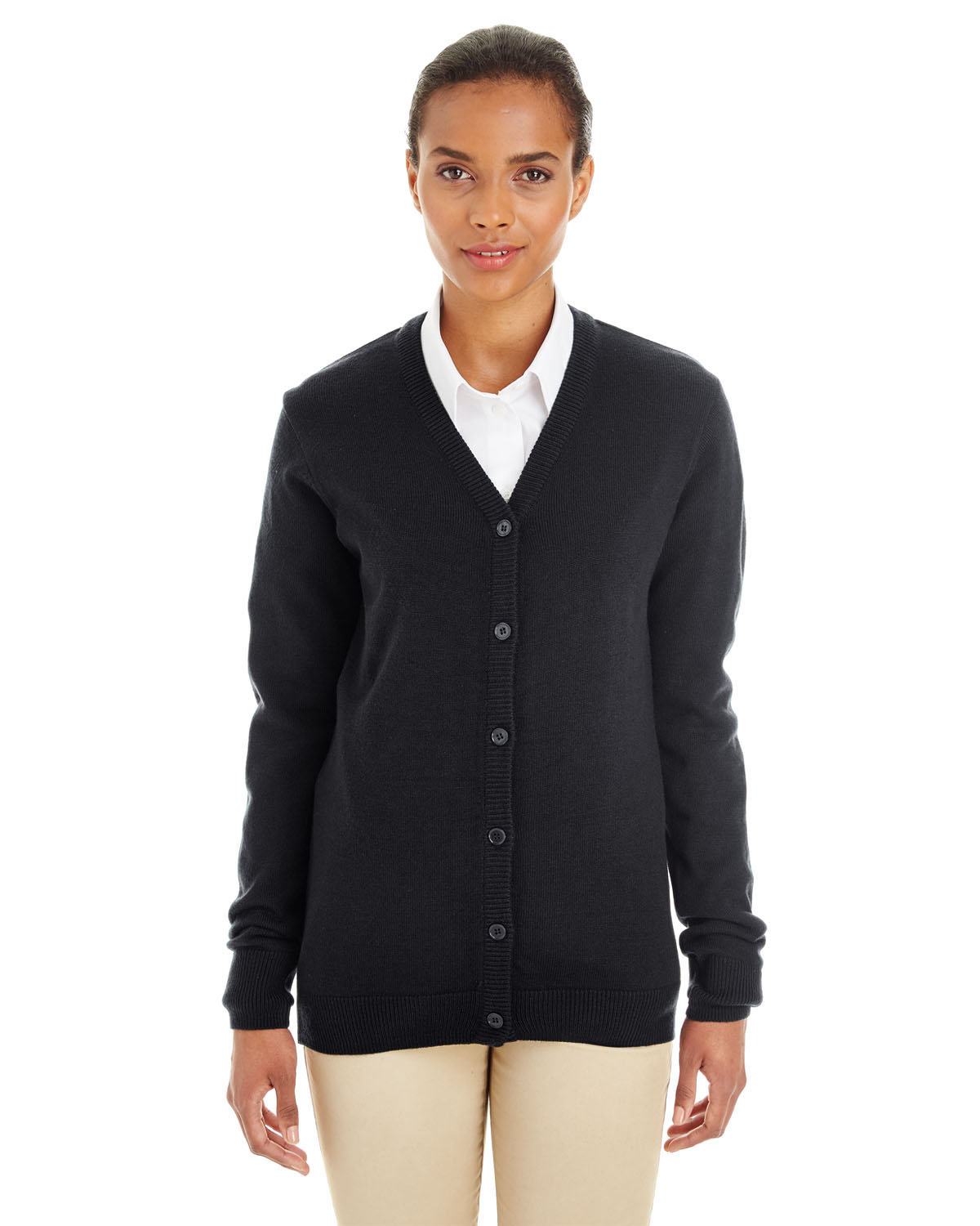 Harriton Ladies' Pilbloc™ V-Neck Button Cardigan Sweater BLACK 