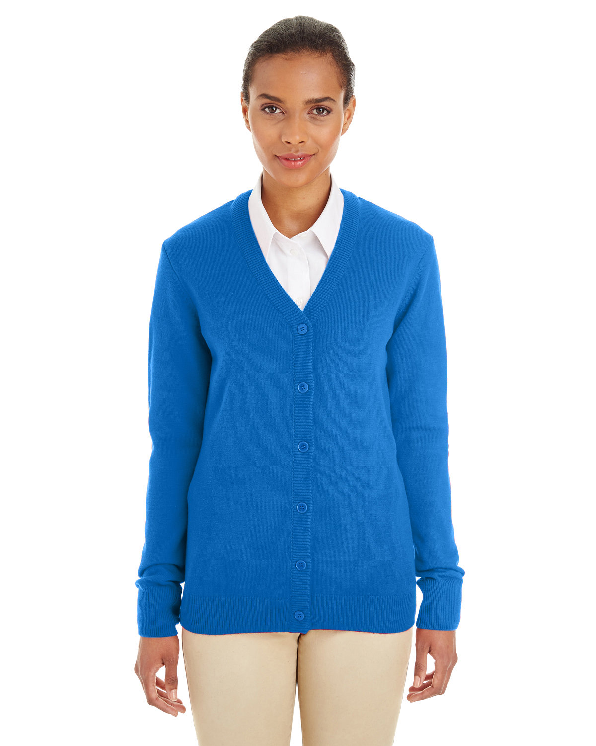 Harriton Ladies' Pilbloc™ V-Neck Button Cardigan Sweater TRUE ROYAL 