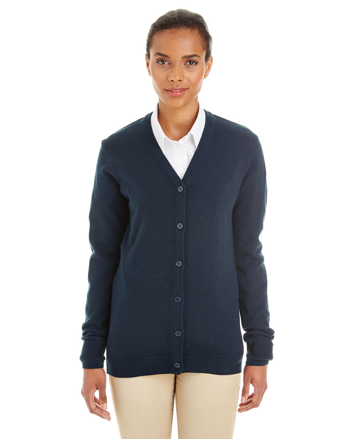 Harriton Ladies' Pilbloc™ V-Neck Button Cardigan Sweater DARK NAVY 